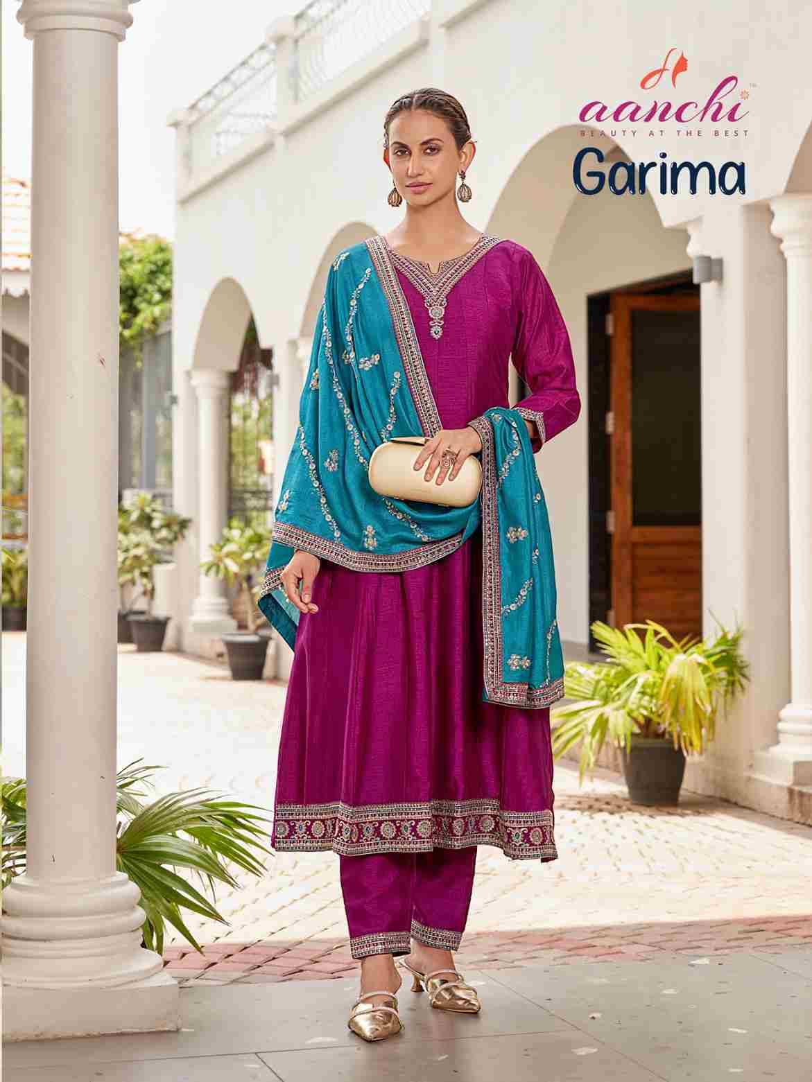 Garima By Aanchi 01 To 04 Series Beautiful Suits Colorful Stylish Fancy Casual Wear & Ethnic Wear Vichitra Silk Dresses At Wholesale Price