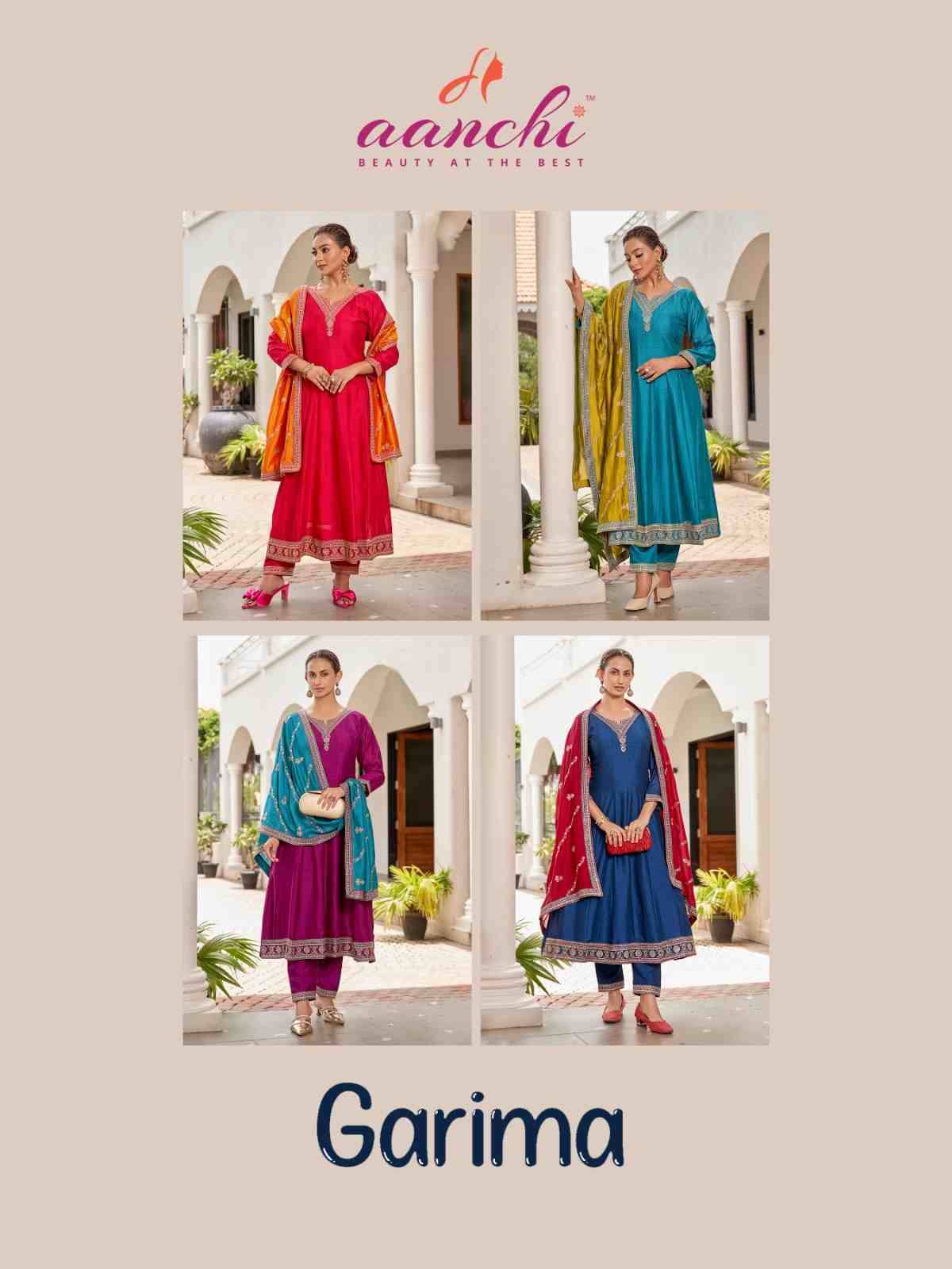 Garima By Aanchi 01 To 04 Series Beautiful Suits Colorful Stylish Fancy Casual Wear & Ethnic Wear Vichitra Silk Dresses At Wholesale Price