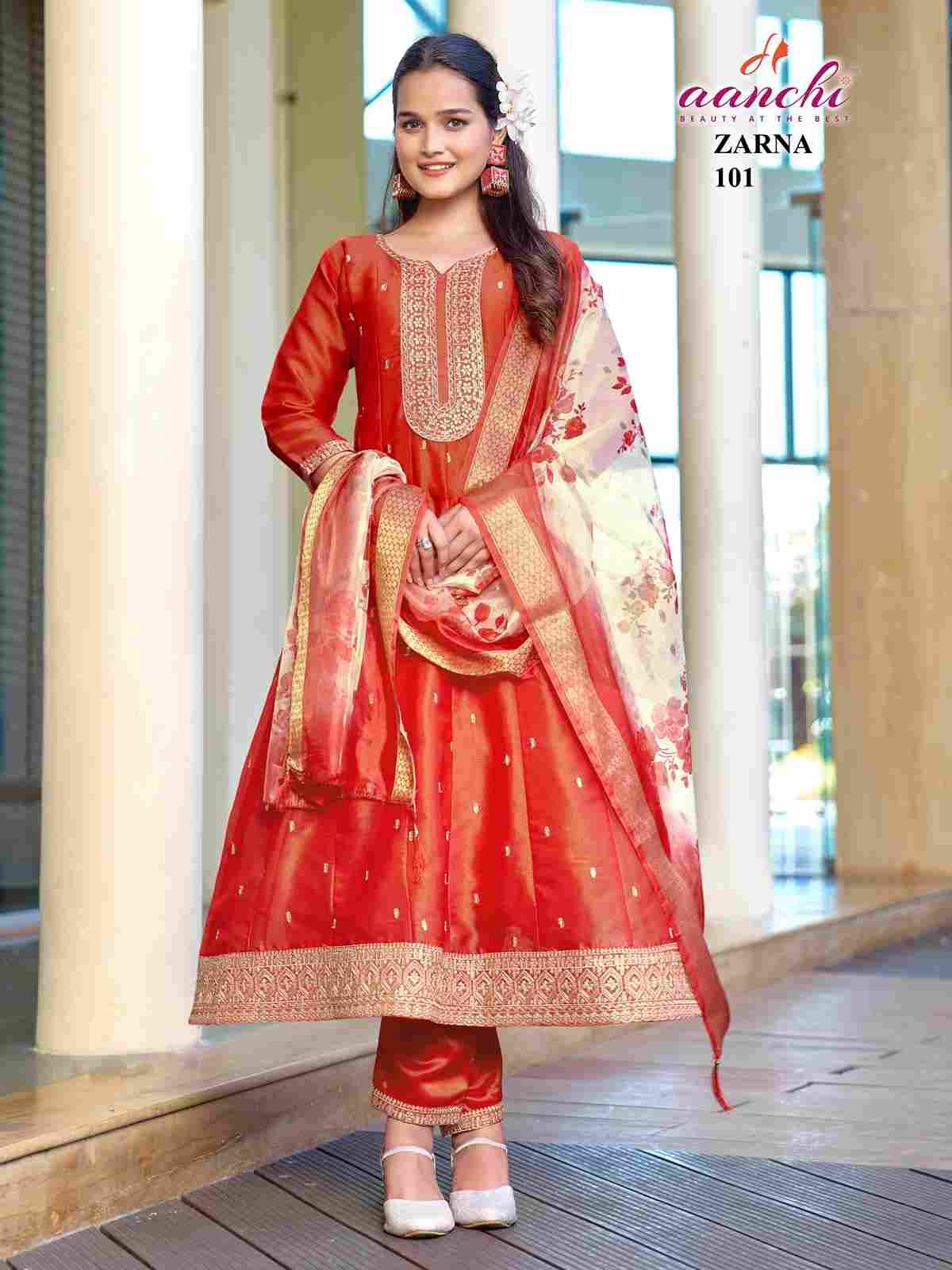 Zarna By Aanchi 101 To 104 Series Beautiful Suits Colorful Stylish Fancy Casual Wear & Ethnic Wear Pure Shimmer Dresses At Wholesale Price