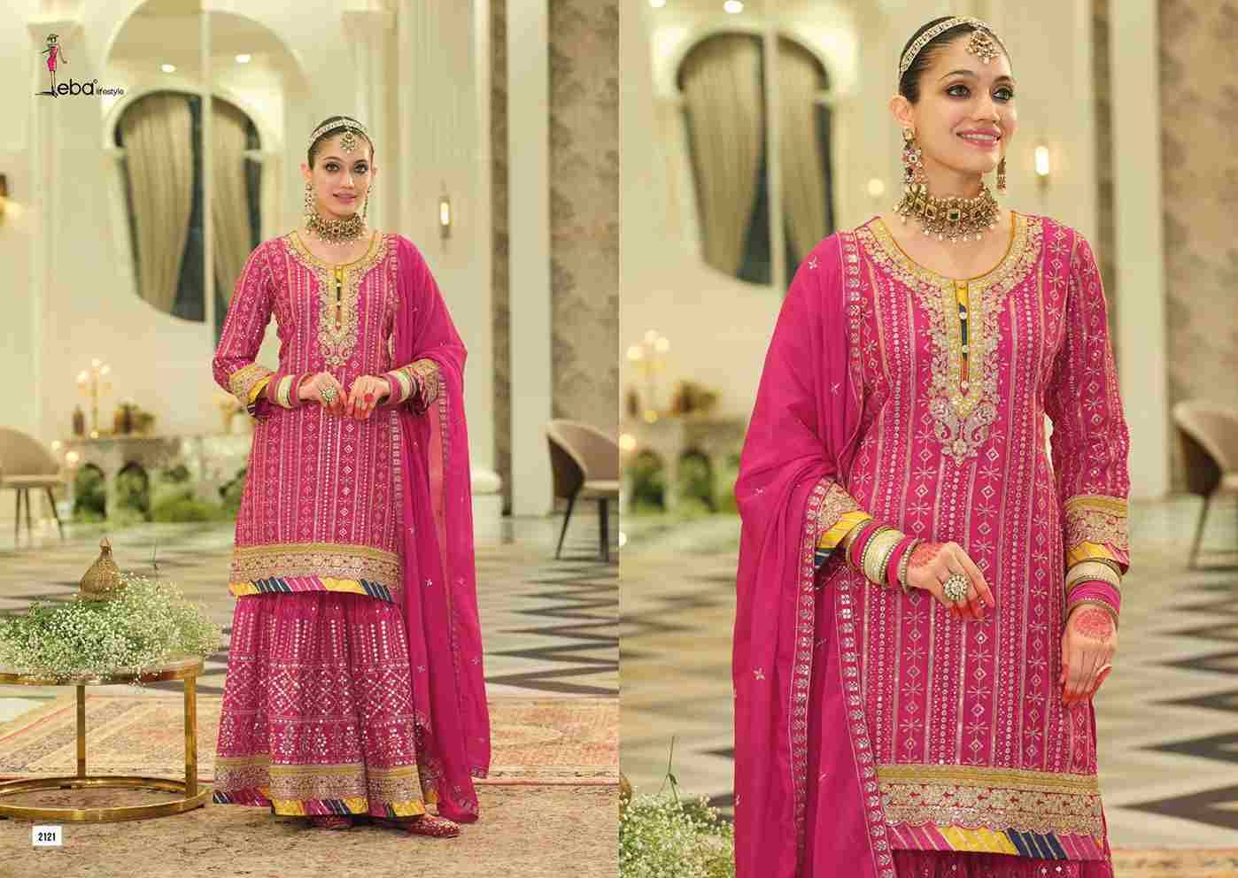 Armani Vol-7 By Eba Lifestyle 2121 To 2123 Series Designer Sharara Suits Collection Beautiful Stylish Fancy Colorful Party Wear & Occasional Wear Heavy Chinnon Dresses At Wholesale Price