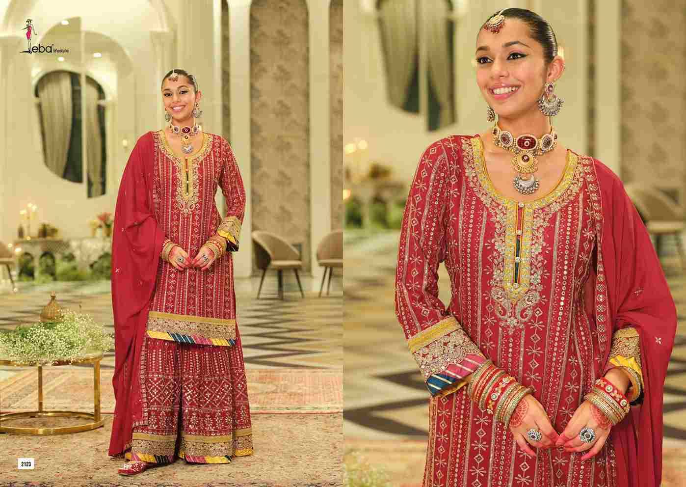 Armani Vol-7 By Eba Lifestyle 2121 To 2123 Series Designer Sharara Suits Collection Beautiful Stylish Fancy Colorful Party Wear & Occasional Wear Heavy Chinnon Dresses At Wholesale Price
