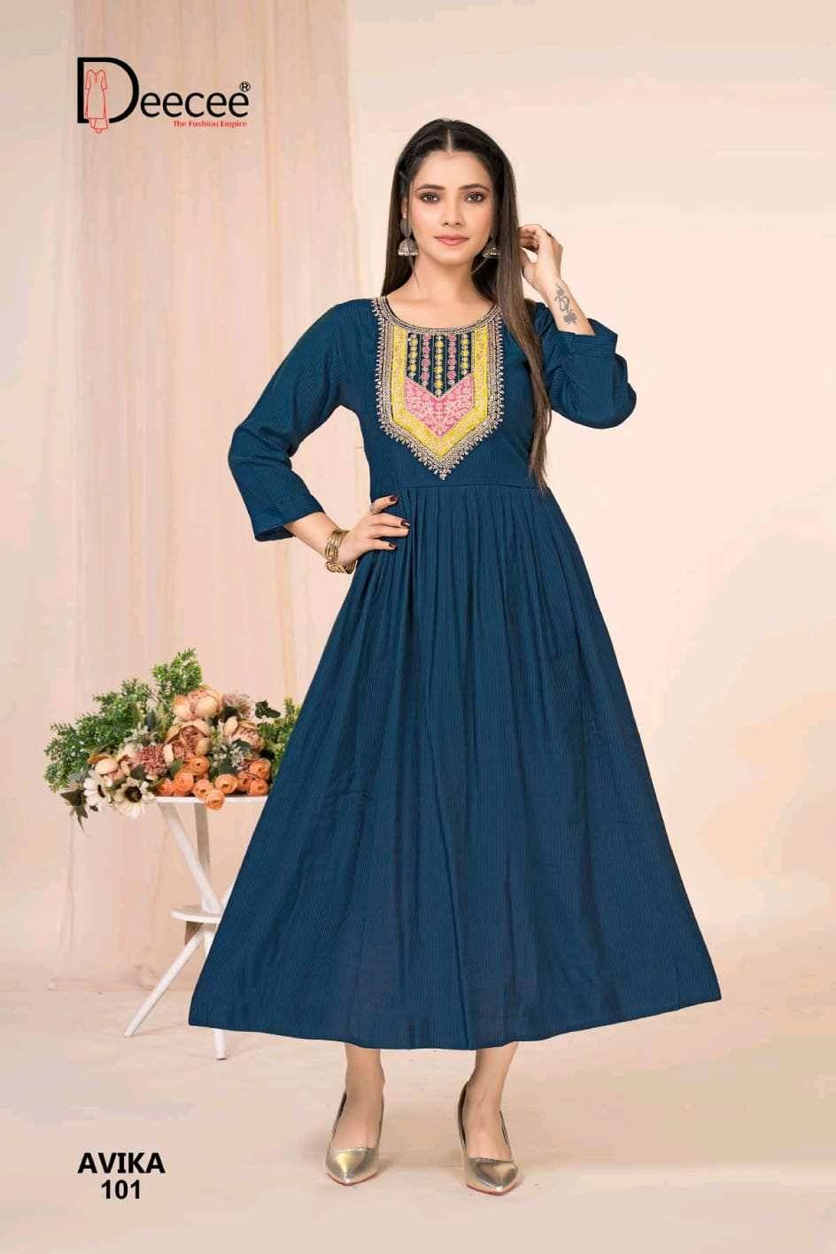 Avika By Dee Cee 101 To 106 Series Designer Stylish Fancy Colorful Beautiful Party Wear & Ethnic Wear Collection Fancy Prints Kurtis At Wholesale Price