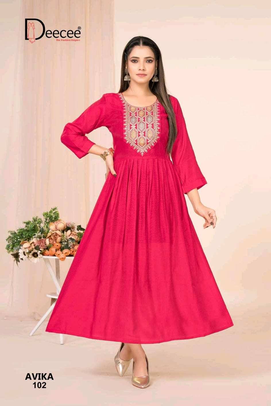 Avika By Dee Cee 101 To 106 Series Designer Stylish Fancy Colorful Beautiful Party Wear & Ethnic Wear Collection Fancy Prints Kurtis At Wholesale Price