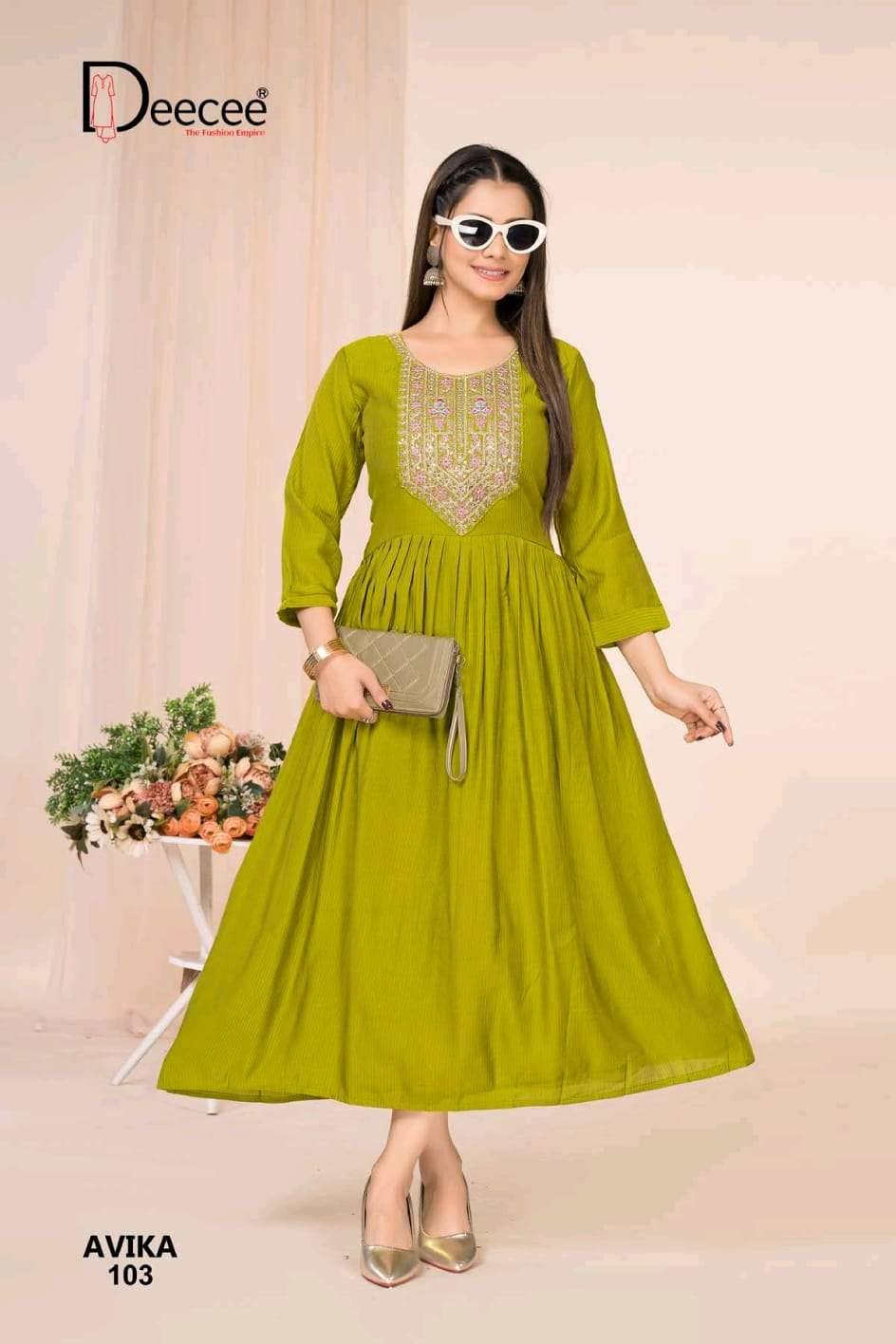 Avika By Dee Cee 101 To 106 Series Designer Stylish Fancy Colorful Beautiful Party Wear & Ethnic Wear Collection Fancy Prints Kurtis At Wholesale Price