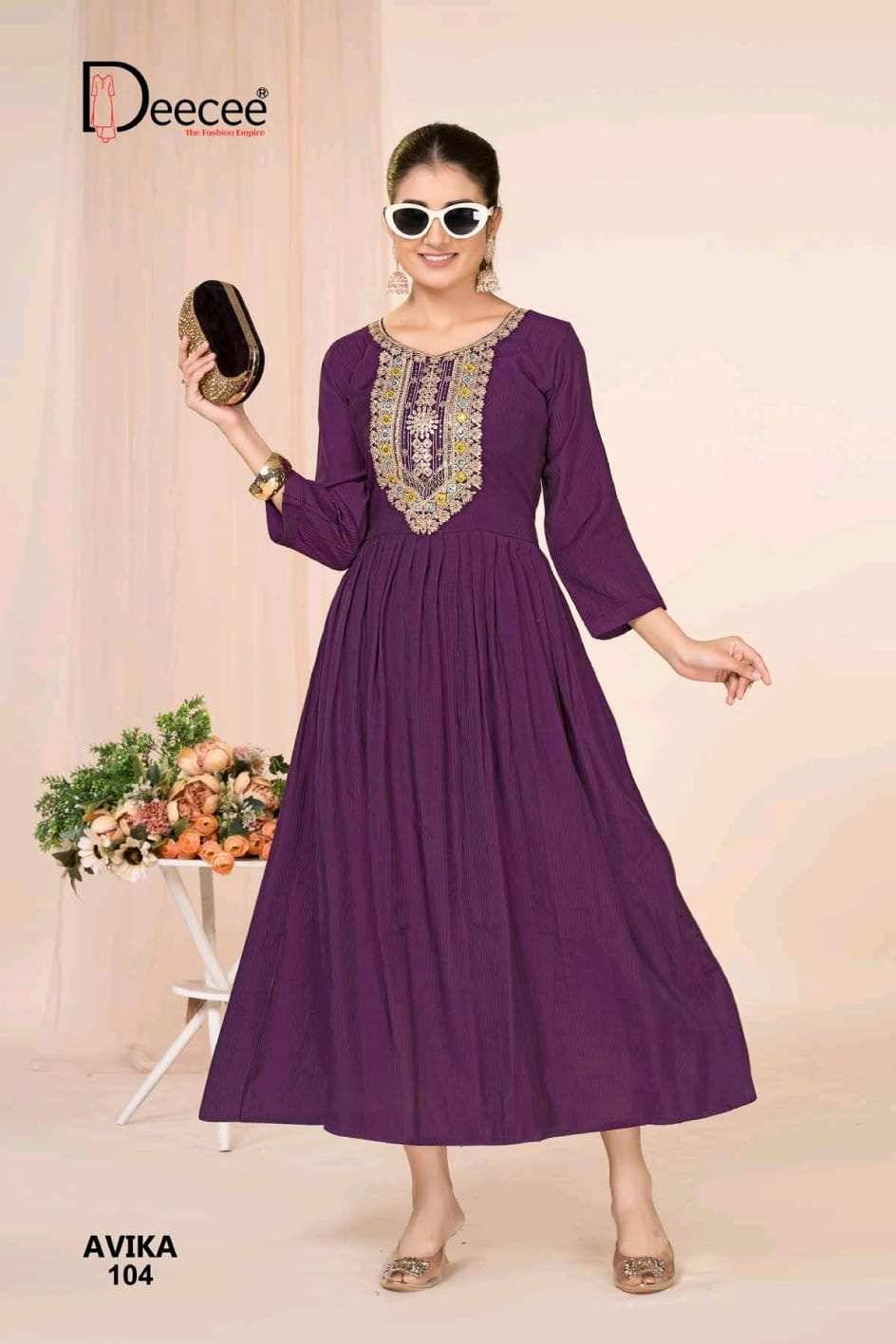 Avika By Dee Cee 101 To 106 Series Designer Stylish Fancy Colorful Beautiful Party Wear & Ethnic Wear Collection Fancy Prints Kurtis At Wholesale Price
