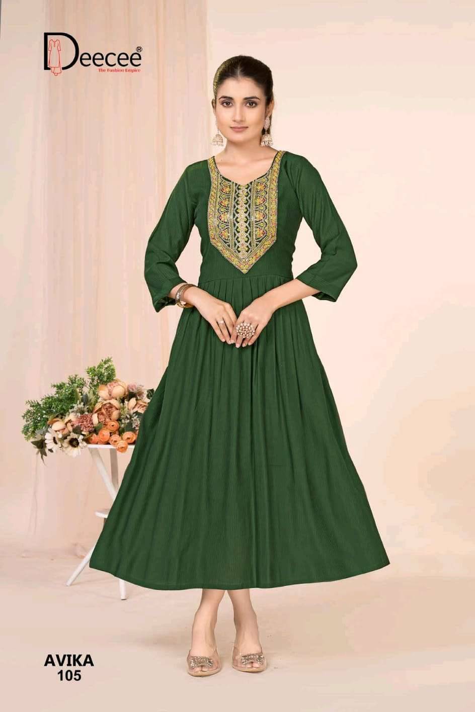 Avika By Dee Cee 101 To 106 Series Designer Stylish Fancy Colorful Beautiful Party Wear & Ethnic Wear Collection Fancy Prints Kurtis At Wholesale Price