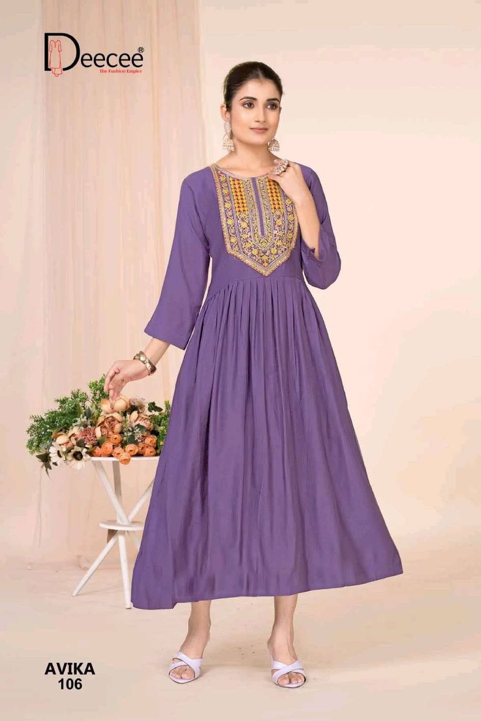 Avika By Dee Cee 101 To 106 Series Designer Stylish Fancy Colorful Beautiful Party Wear & Ethnic Wear Collection Fancy Prints Kurtis At Wholesale Price