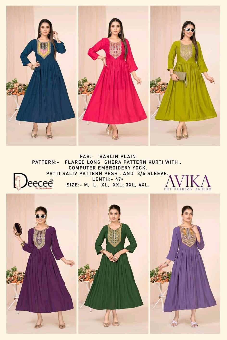 Avika By Dee Cee 101 To 106 Series Designer Stylish Fancy Colorful Beautiful Party Wear & Ethnic Wear Collection Fancy Prints Kurtis At Wholesale Price