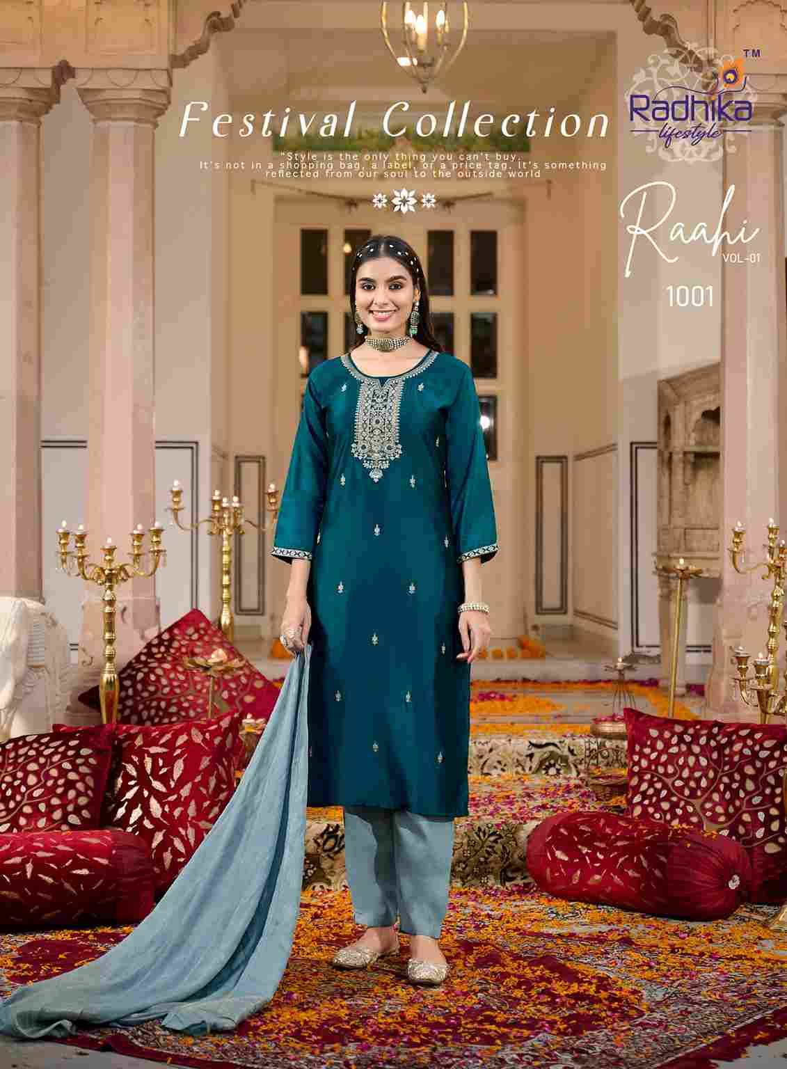 Raahi Vol-1 By Radhika Lifestyle 1001 To 1006 Series Beautiful Festive Suits Colorful Stylish Fancy Casual Wear & Ethnic Wear Rangeela Silk Print Dresses At Wholesale Price