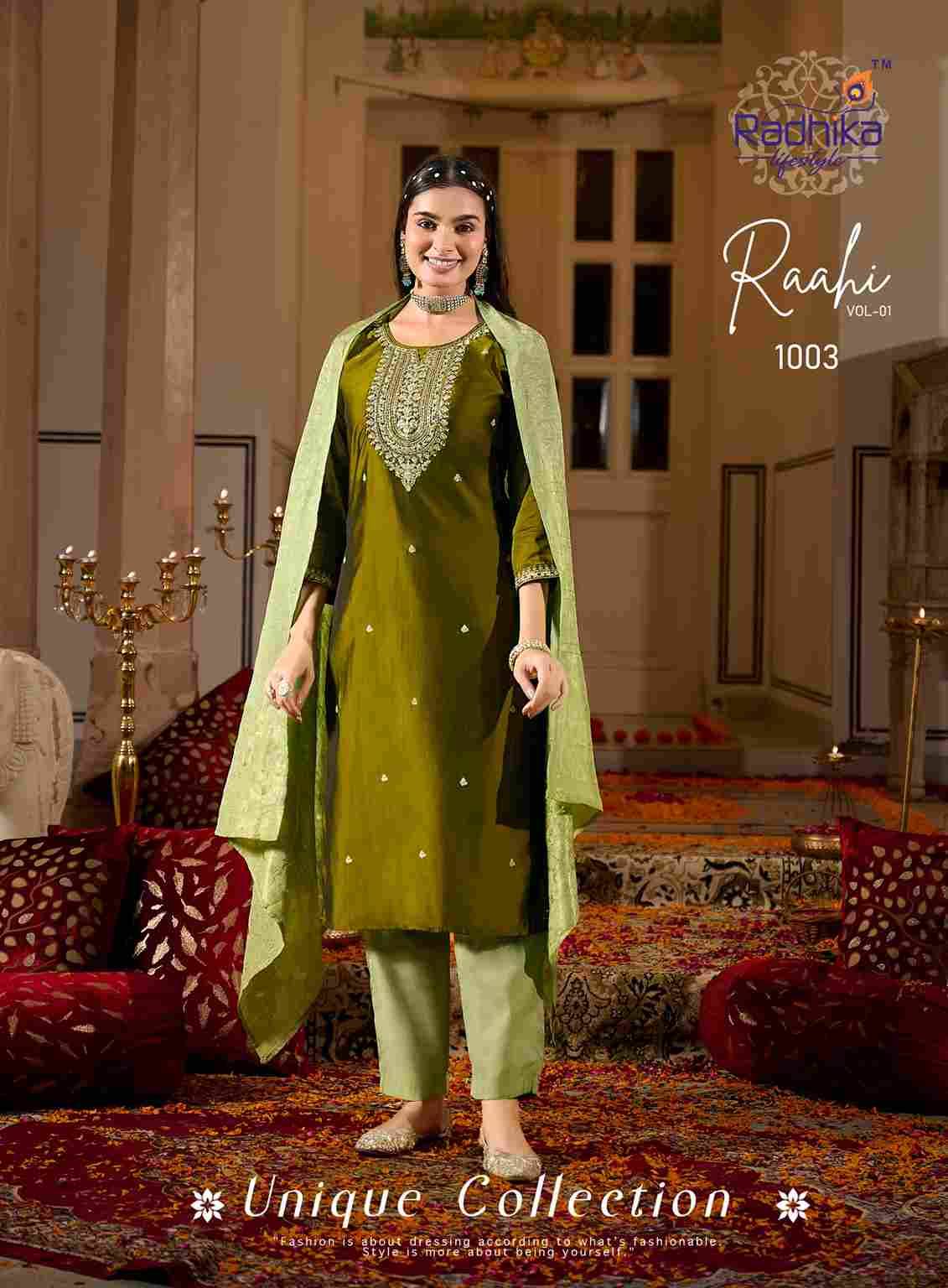 Raahi Vol-1 By Radhika Lifestyle 1001 To 1006 Series Beautiful Festive Suits Colorful Stylish Fancy Casual Wear & Ethnic Wear Rangeela Silk Print Dresses At Wholesale Price