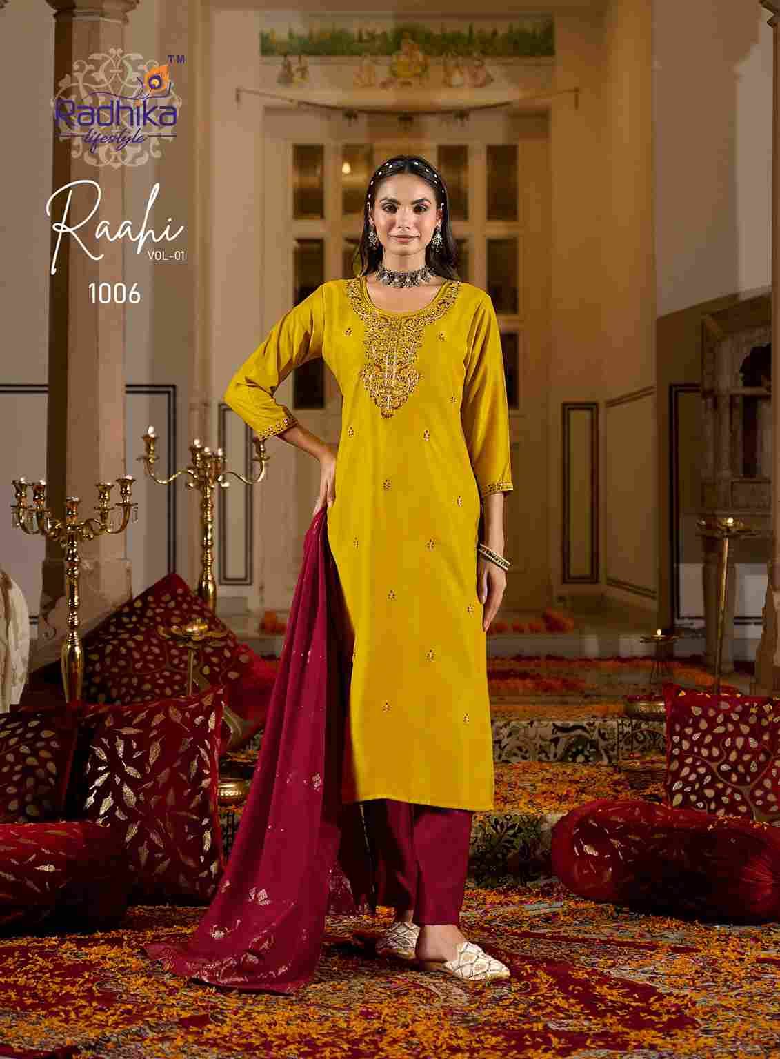 Raahi Vol-1 By Radhika Lifestyle 1001 To 1006 Series Beautiful Festive Suits Colorful Stylish Fancy Casual Wear & Ethnic Wear Rangeela Silk Print Dresses At Wholesale Price