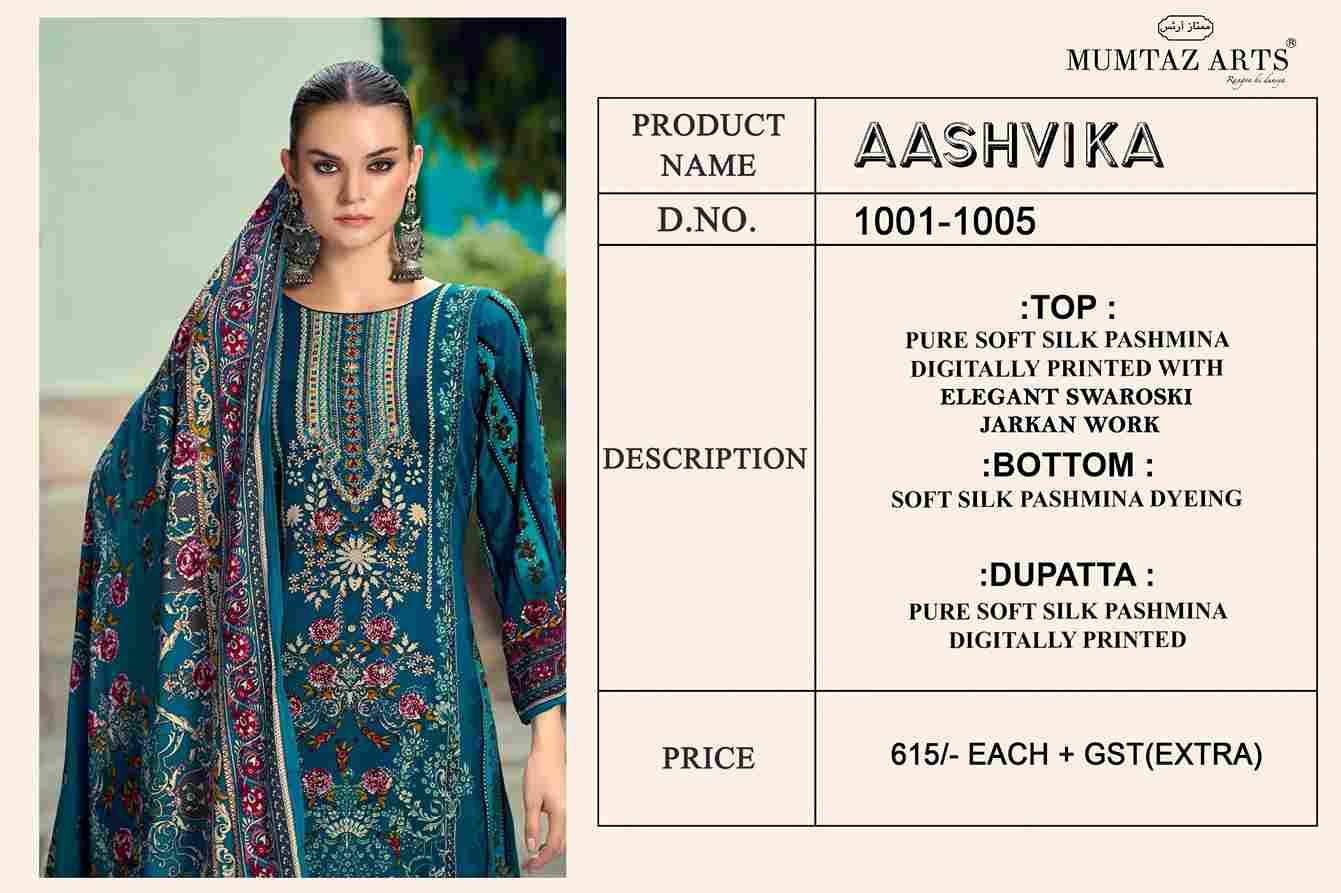 Aashvika By Mumtaz Arts 1001-01 To 1001-05 Series Beautiful Festive Suits Stylish Fancy Colorful Casual Wear & Ethnic Wear Pure Pashmina Silk Print Dresses At Wholesale Price