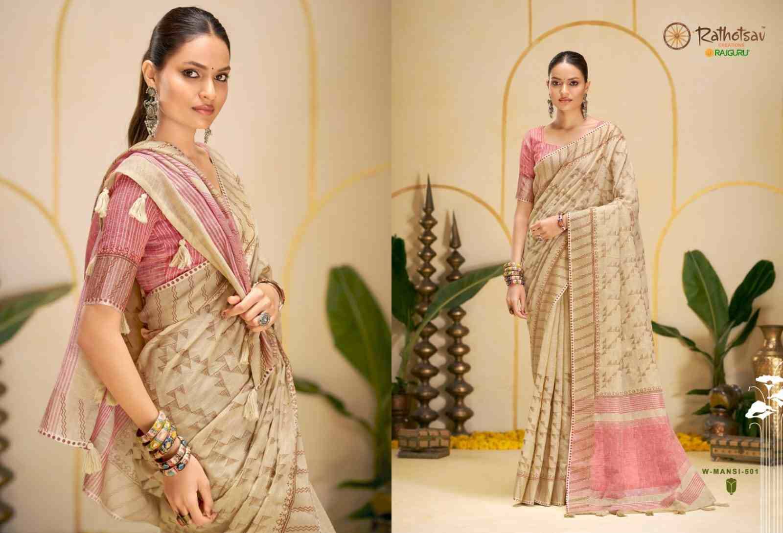 Manasi By Rathotsav 501 To 505 Series Indian Traditional Wear Collection Beautiful Stylish Fancy Colorful Party Wear & Occasional Wear Chanderi Cotton Sarees At Wholesale Price