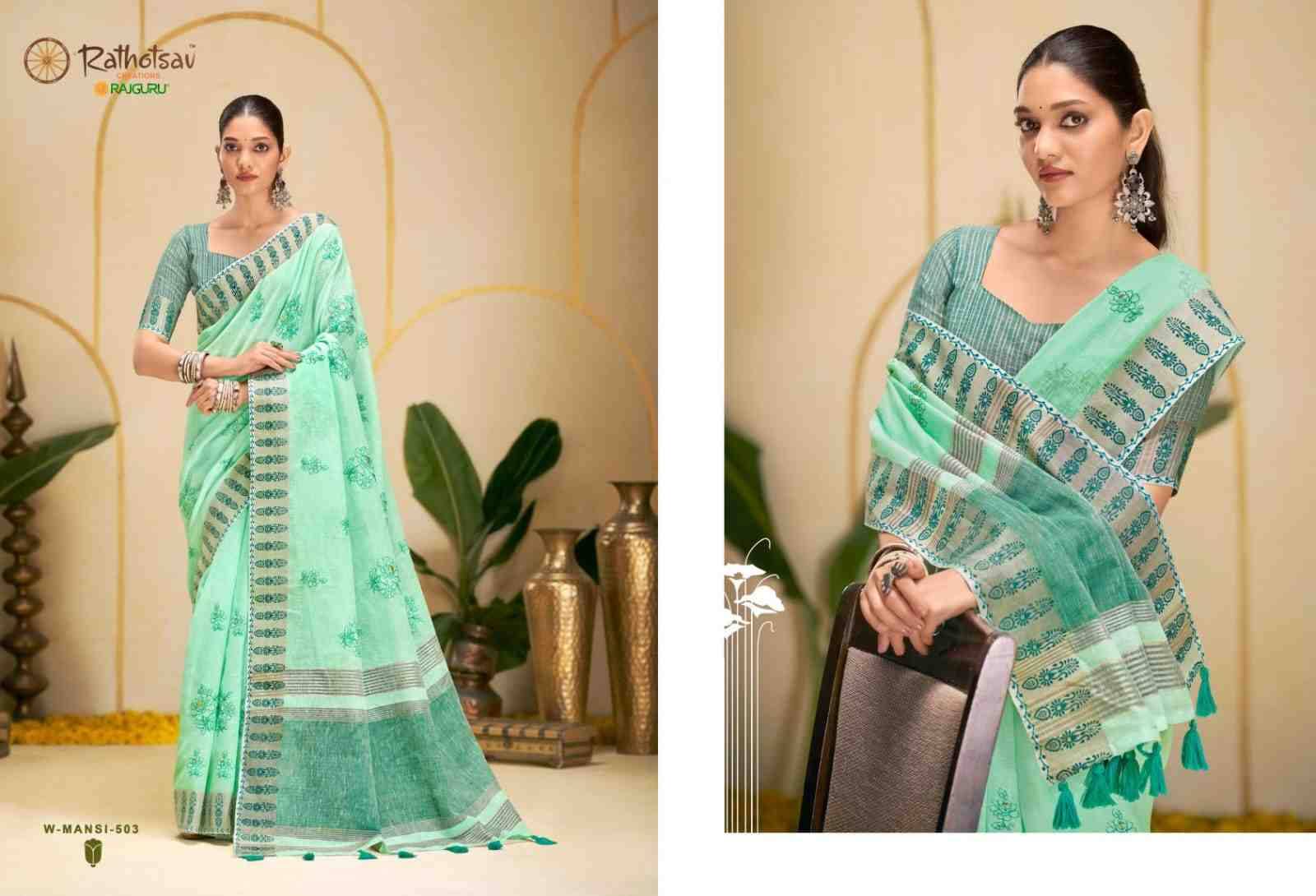 Manasi By Rathotsav 501 To 505 Series Indian Traditional Wear Collection Beautiful Stylish Fancy Colorful Party Wear & Occasional Wear Chanderi Cotton Sarees At Wholesale Price