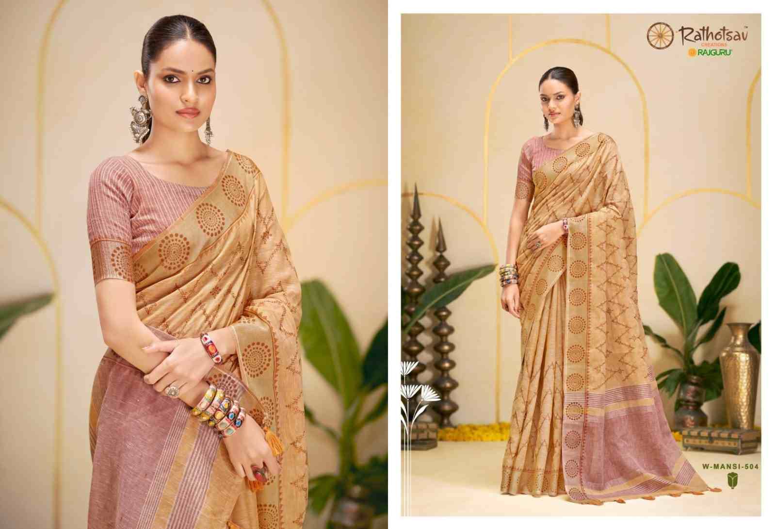 Manasi By Rathotsav 501 To 505 Series Indian Traditional Wear Collection Beautiful Stylish Fancy Colorful Party Wear & Occasional Wear Chanderi Cotton Sarees At Wholesale Price