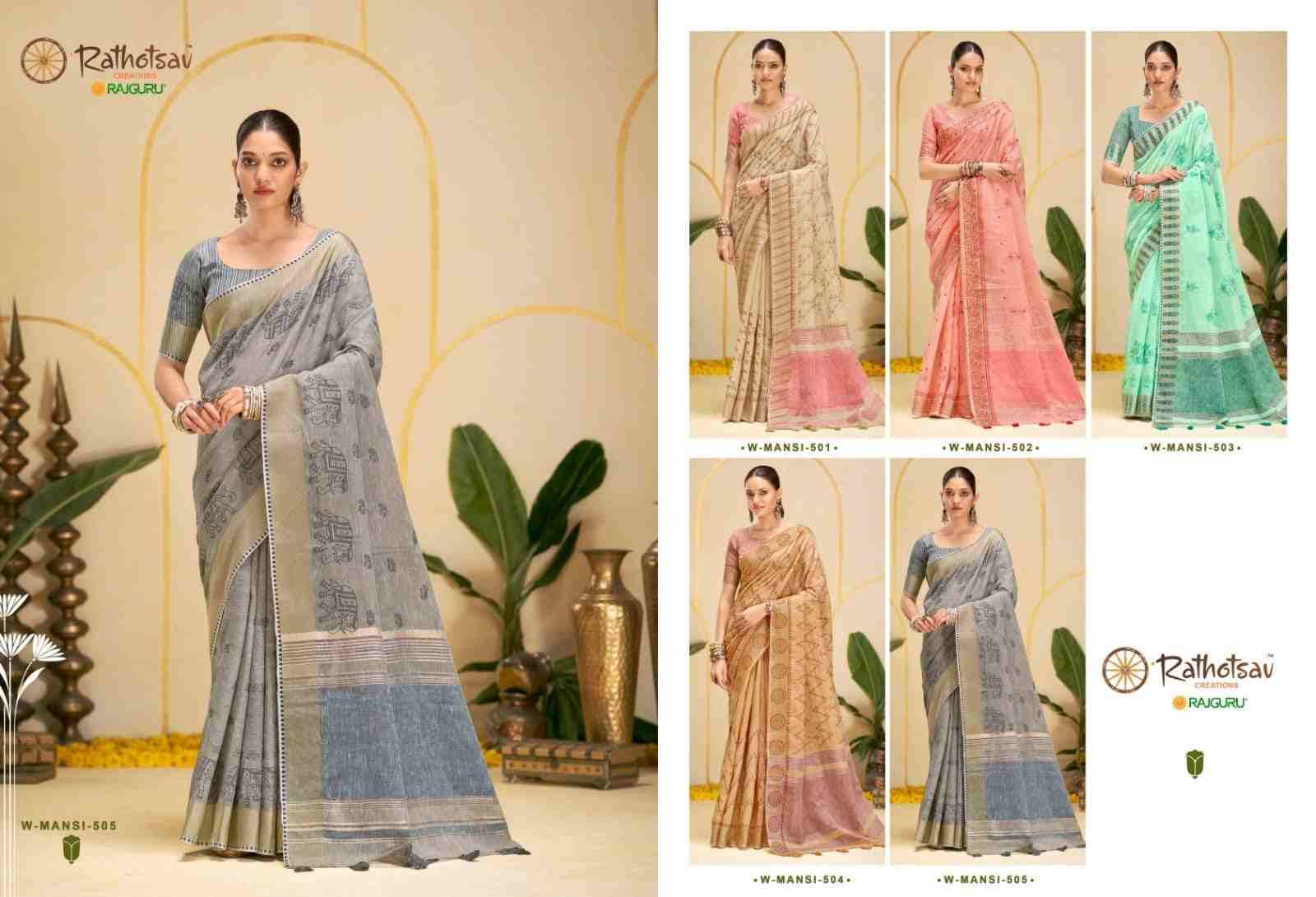 Manasi By Rathotsav 501 To 505 Series Indian Traditional Wear Collection Beautiful Stylish Fancy Colorful Party Wear & Occasional Wear Chanderi Cotton Sarees At Wholesale Price