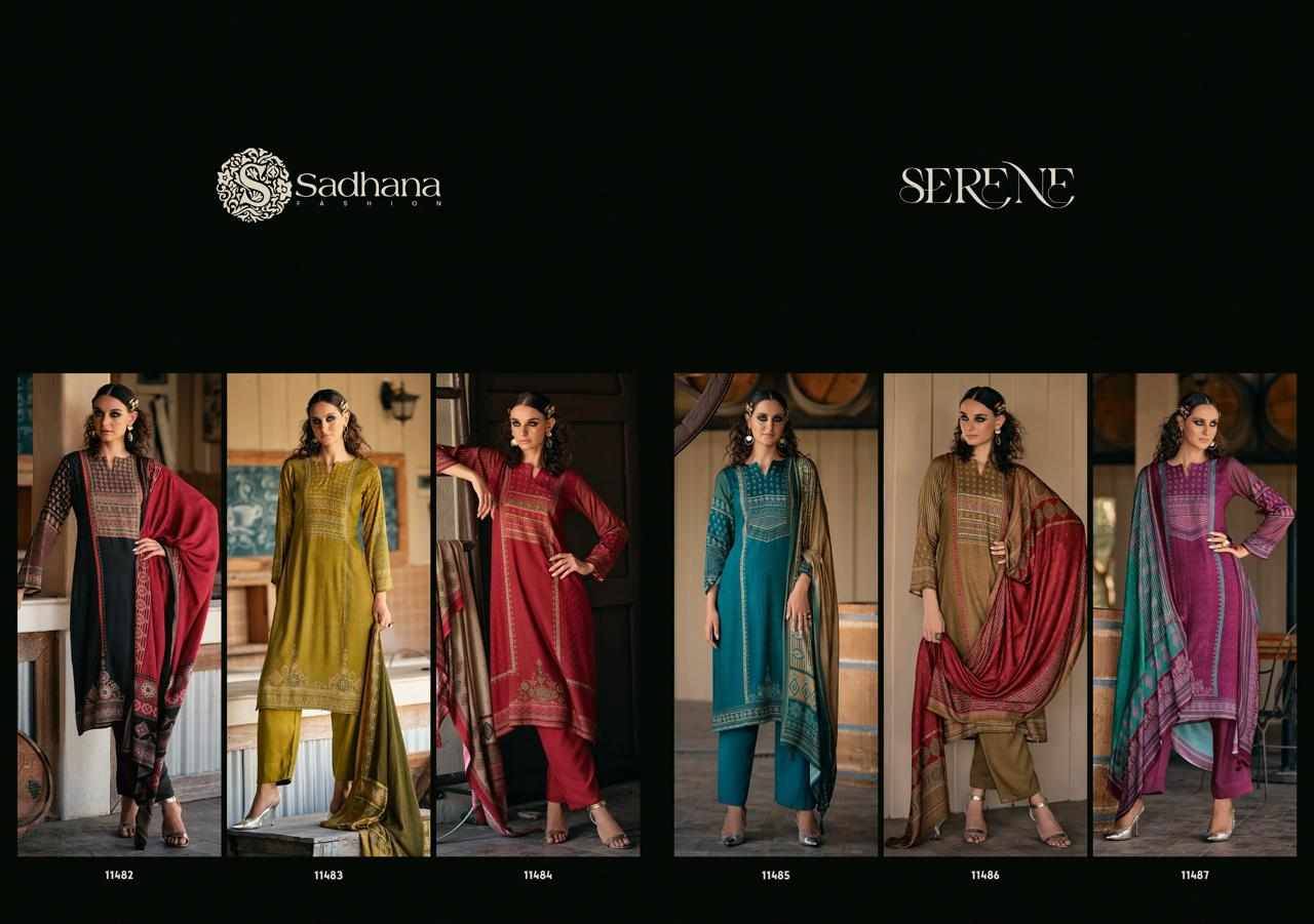 Serene By Sadhana Fashion 11482 To 11487 Series Designer Festive Suits Beautiful Fancy Stylish Colorful Party Wear & Occasional Wear Pure Viscose Pashmina Print Dresses At Wholesale Price