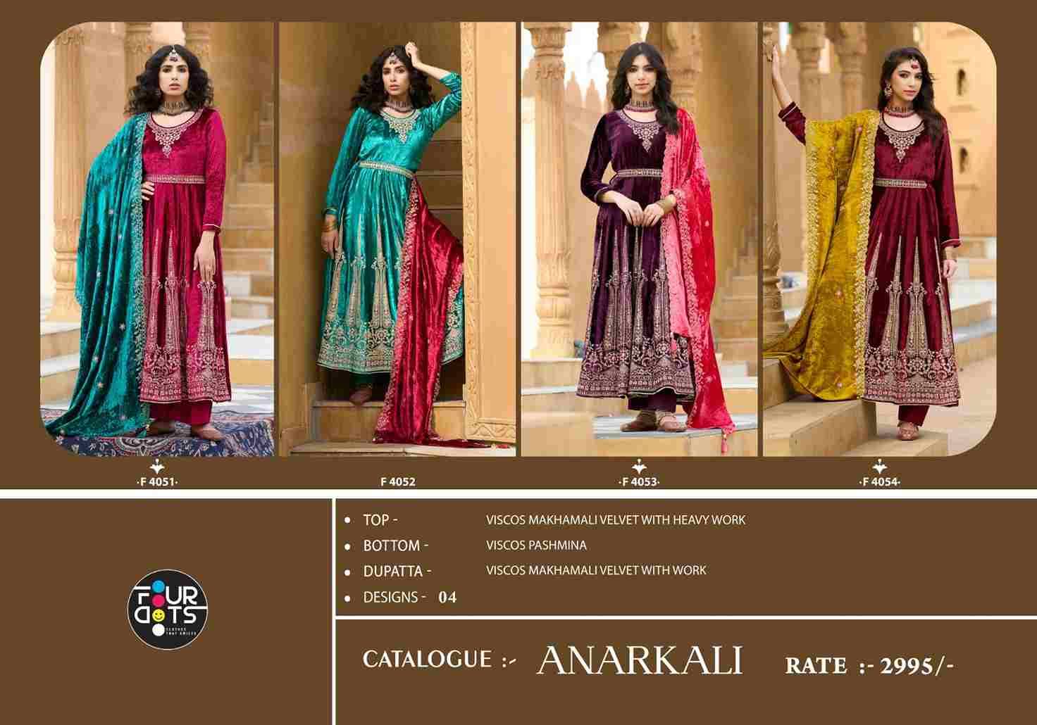 Anarkali By Four Dots 4051 To 4054 Series Designer Stylish Anarkali Fancy Colorful Beautiful Party Wear & Ethnic Wear Collection Viscose Pashmina Jacquard Dresses At Wholesale Price