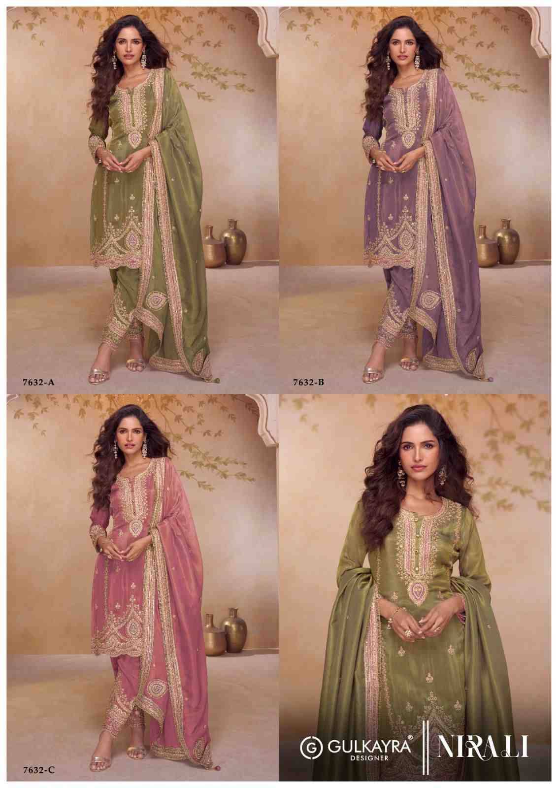 Nirali By Gulkayra Designer 7632-A To 7632-C Series Beautiful Festive Suits Stylish Colorful Fancy Casual Wear & Ethnic Wear Simar Silk Dresses At Wholesale Price