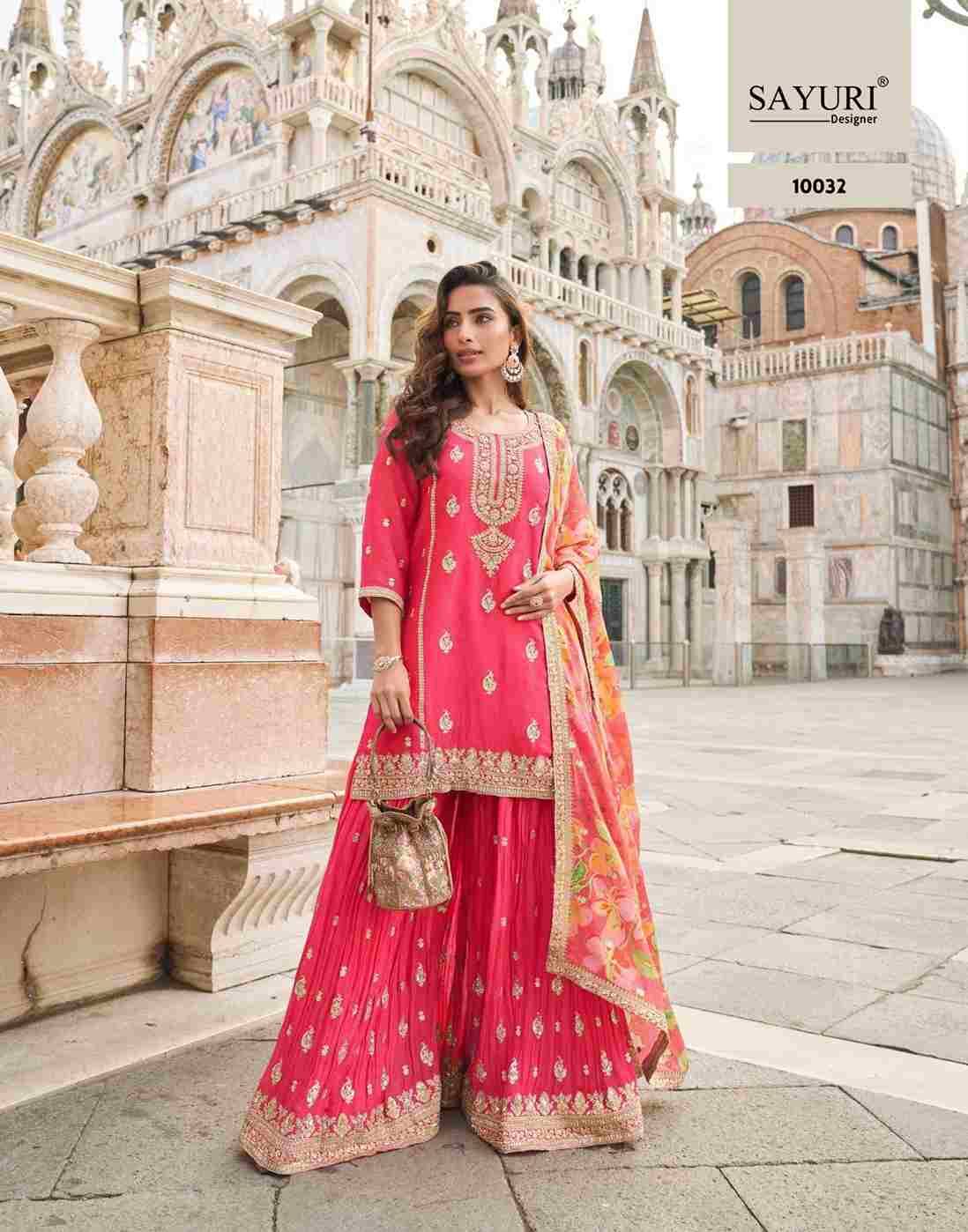 Taj By Sayuri 10032 To 10035 Series Beautiful Sharara Suits Colorful Stylish Fancy Casual Wear & Ethnic Wear Simar Silk With Work Dresses At Wholesale Price