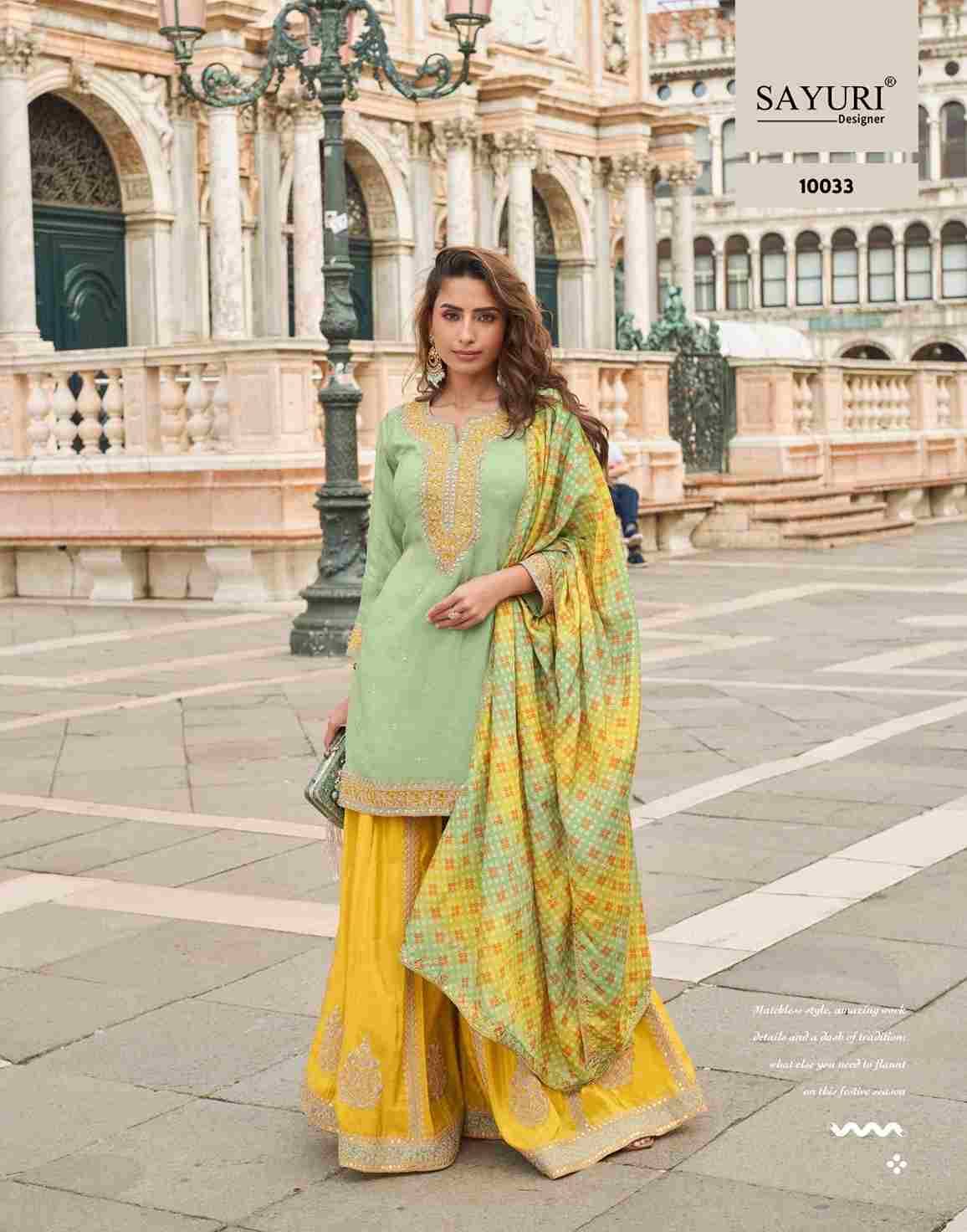 Taj By Sayuri 10032 To 10035 Series Beautiful Sharara Suits Colorful Stylish Fancy Casual Wear & Ethnic Wear Simar Silk With Work Dresses At Wholesale Price