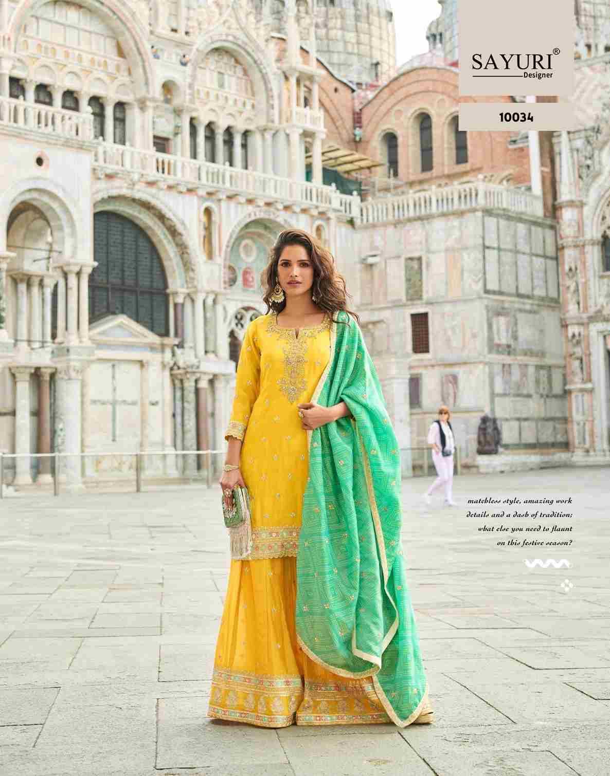 Taj By Sayuri 10032 To 10035 Series Beautiful Sharara Suits Colorful Stylish Fancy Casual Wear & Ethnic Wear Simar Silk With Work Dresses At Wholesale Price
