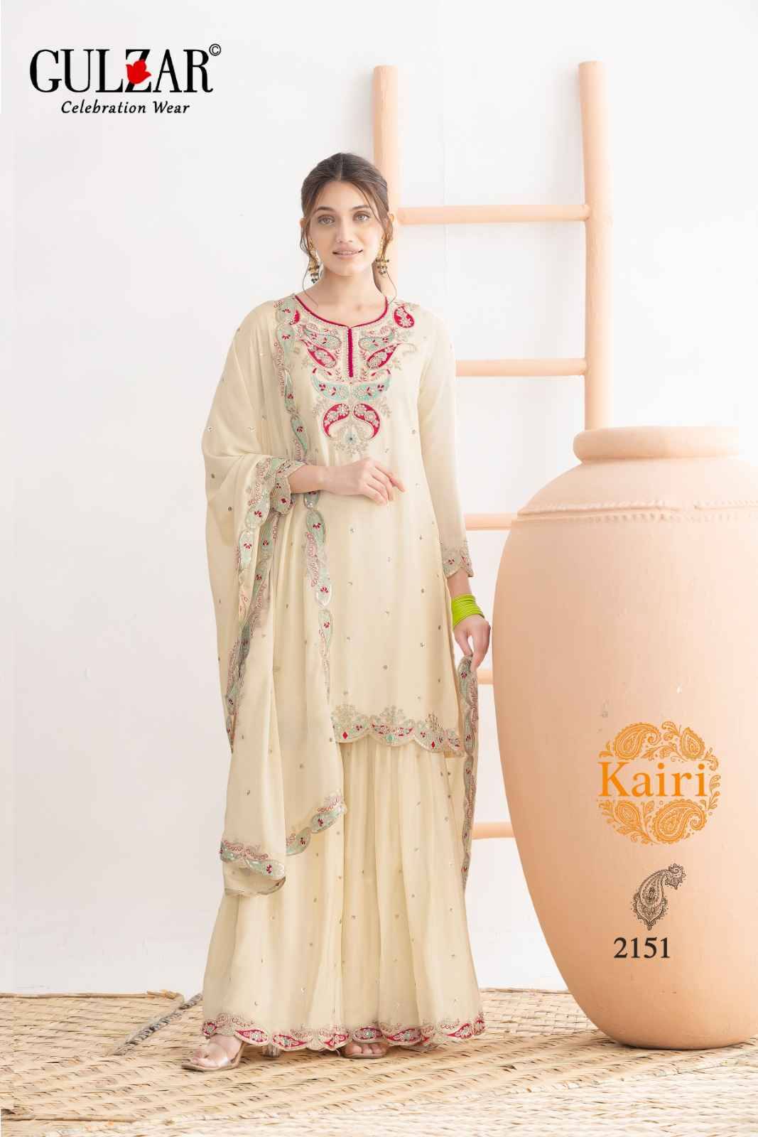Kairi By Gulzar 2151 To 2153 Series Beautiful Sharara Suits Colorful Stylish Fancy Casual Wear & Ethnic Wear Chinnon Dresses At Wholesale Price