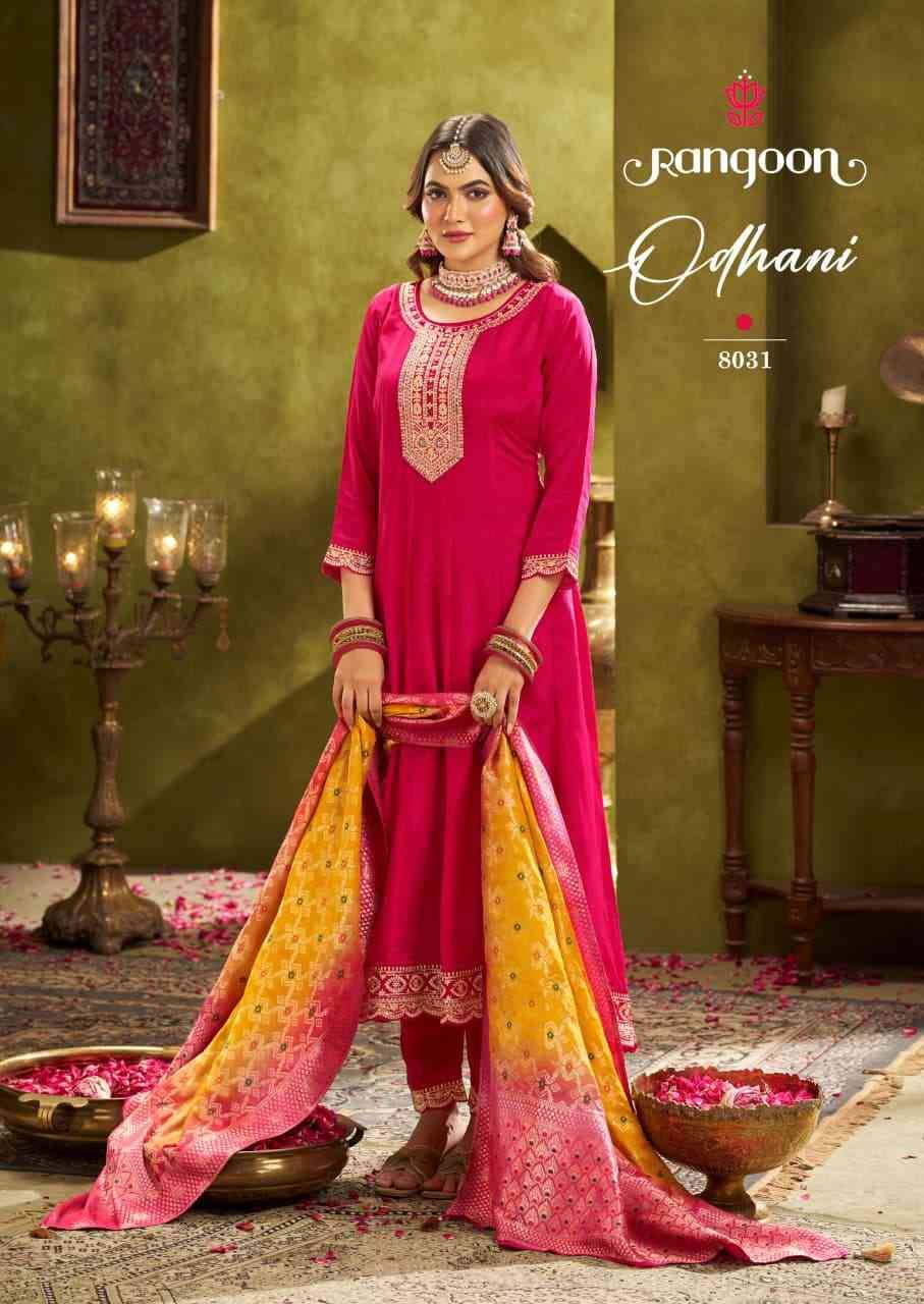 Odhani By Rangoon 8031 To 8034 Series Beautiful Stylish Festive Suits Fancy Colorful Casual Wear & Ethnic Wear & Ready To Wear Chinnon Silk Dresses At Wholesale Price