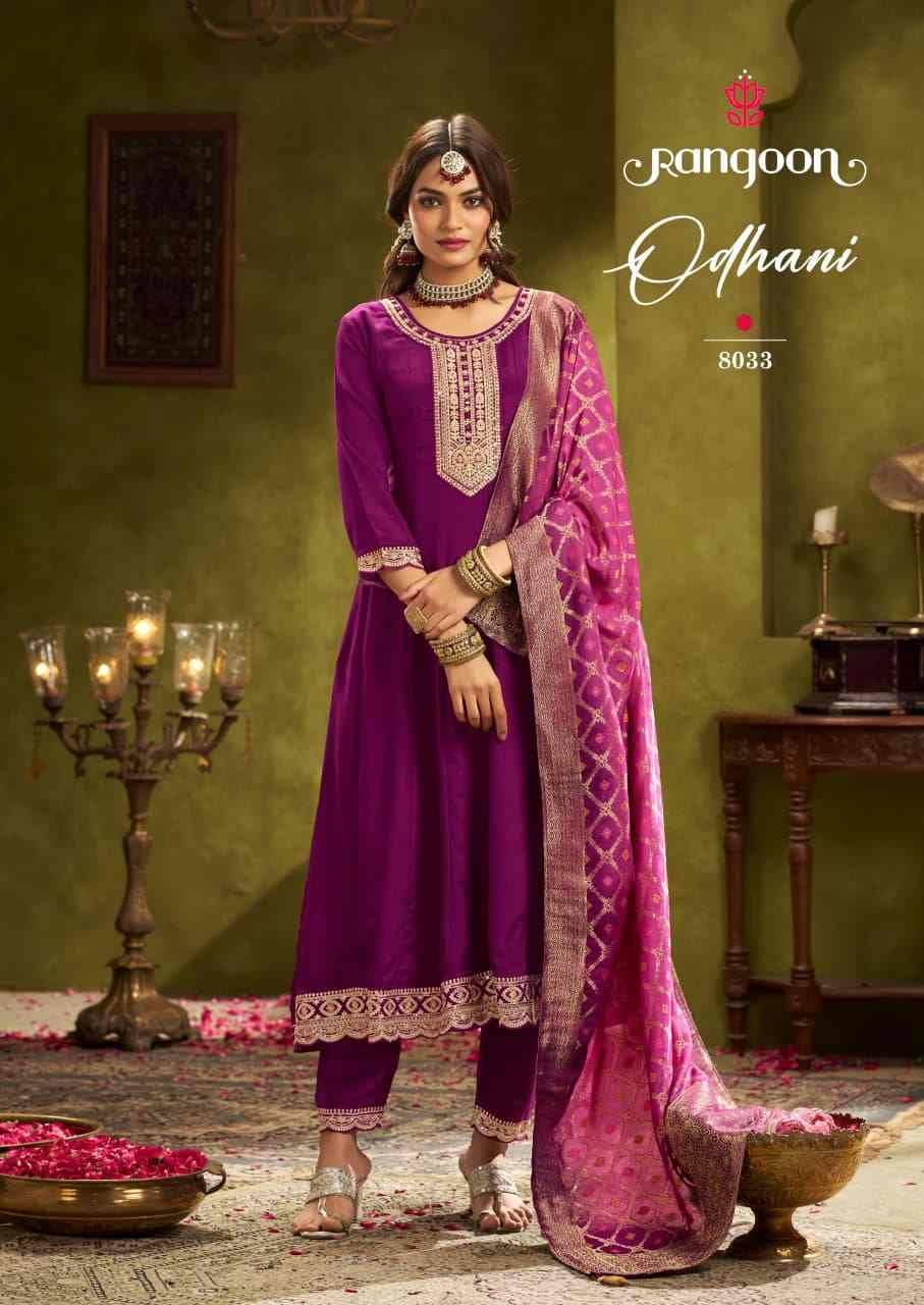 Odhani By Rangoon 8031 To 8034 Series Beautiful Stylish Festive Suits Fancy Colorful Casual Wear & Ethnic Wear & Ready To Wear Chinnon Silk Dresses At Wholesale Price