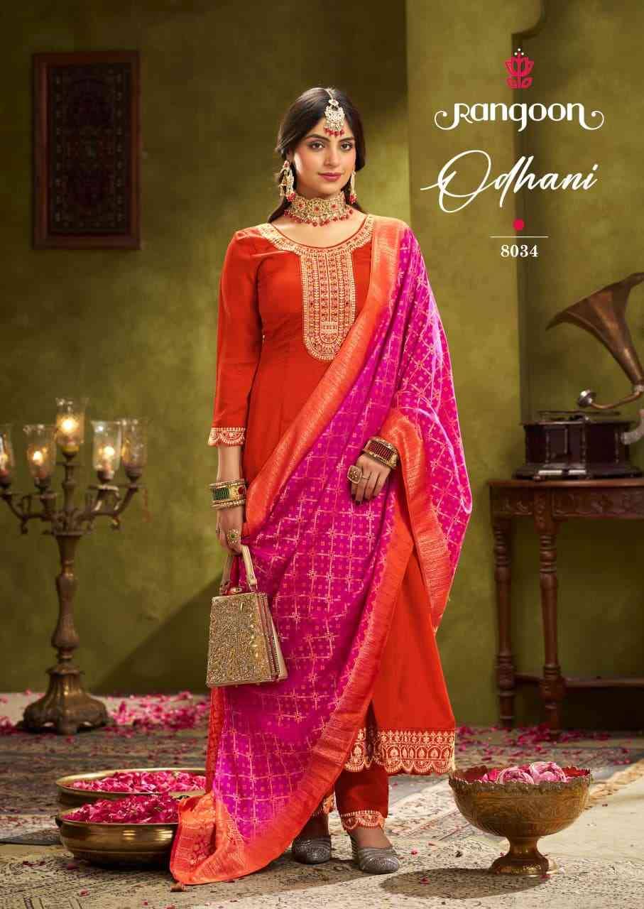 Odhani By Rangoon 8031 To 8034 Series Beautiful Stylish Festive Suits Fancy Colorful Casual Wear & Ethnic Wear & Ready To Wear Chinnon Silk Dresses At Wholesale Price