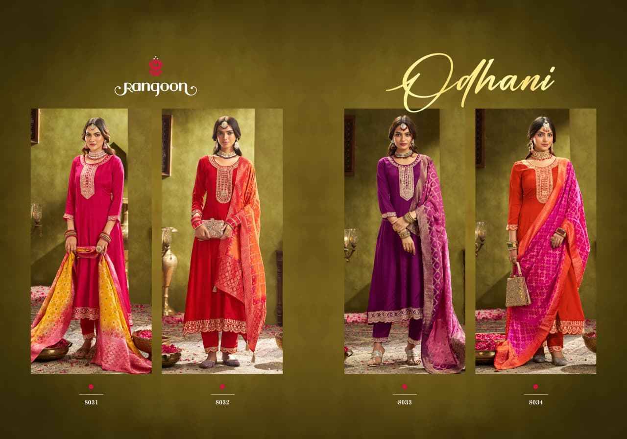 Odhani By Rangoon 8031 To 8034 Series Beautiful Stylish Festive Suits Fancy Colorful Casual Wear & Ethnic Wear & Ready To Wear Chinnon Silk Dresses At Wholesale Price