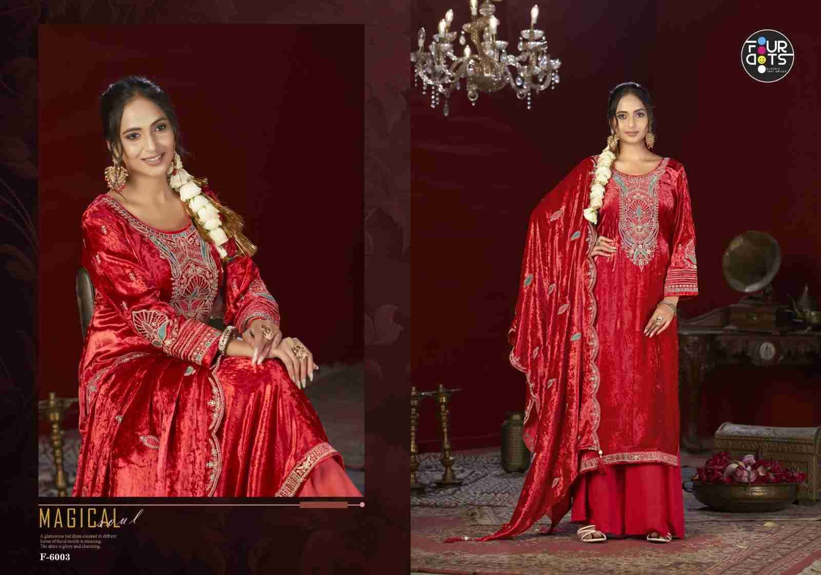 Festival By Four Dots 6001 To 6004 Series Designer Stylish Fancy Colorful Beautiful Party Wear & Ethnic Wear Collection Viscose Velvet Dresses At Wholesale Price