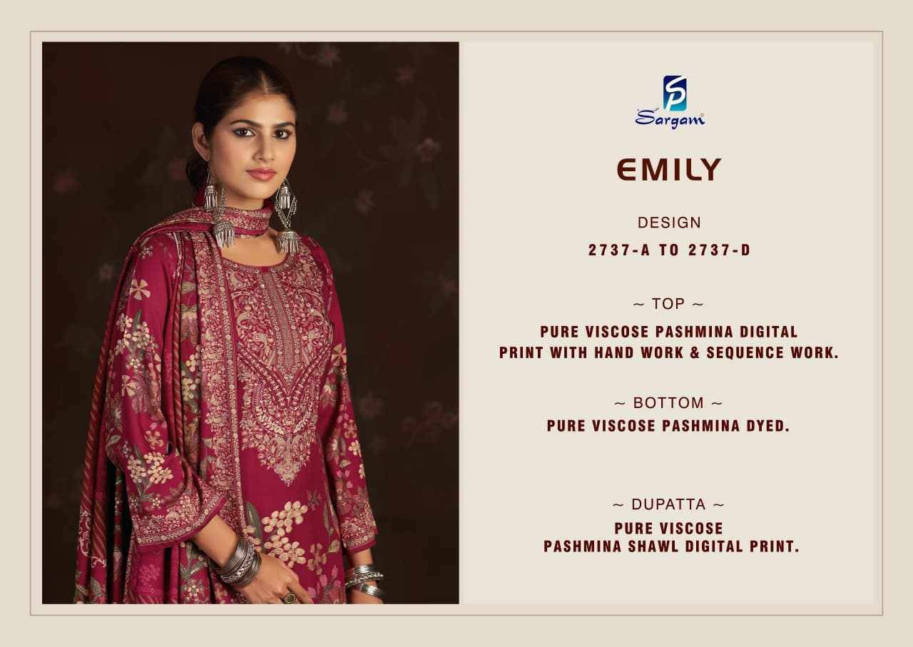 Emily By Sargam Prints 2737-A To 2737-D Series Beautiful Festive Suits Stylish Fancy Colorful Casual Wear & Ethnic Wear Pure Viscose Pashmina Dresses At Wholesale Price