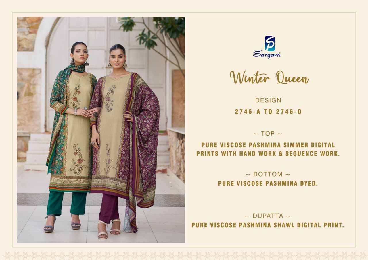 Winter Queen By Sargam Prints 2746-A To 2746-D Series Beautiful Festive Suits Stylish Fancy Colorful Casual Wear & Ethnic Wear Pure Viscose Pashmina Dresses At Wholesale Price