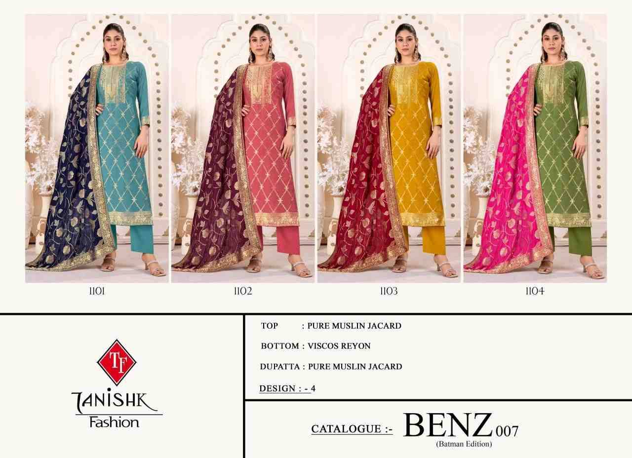Benz-007 By Tanishk Fashion 1101 To 1104 Series Beautiful Stylish Festive Suits Fancy Colorful Casual Wear & Ethnic Wear & Ready To Wear Muslin Jacquard Dresses At Wholesale Price
