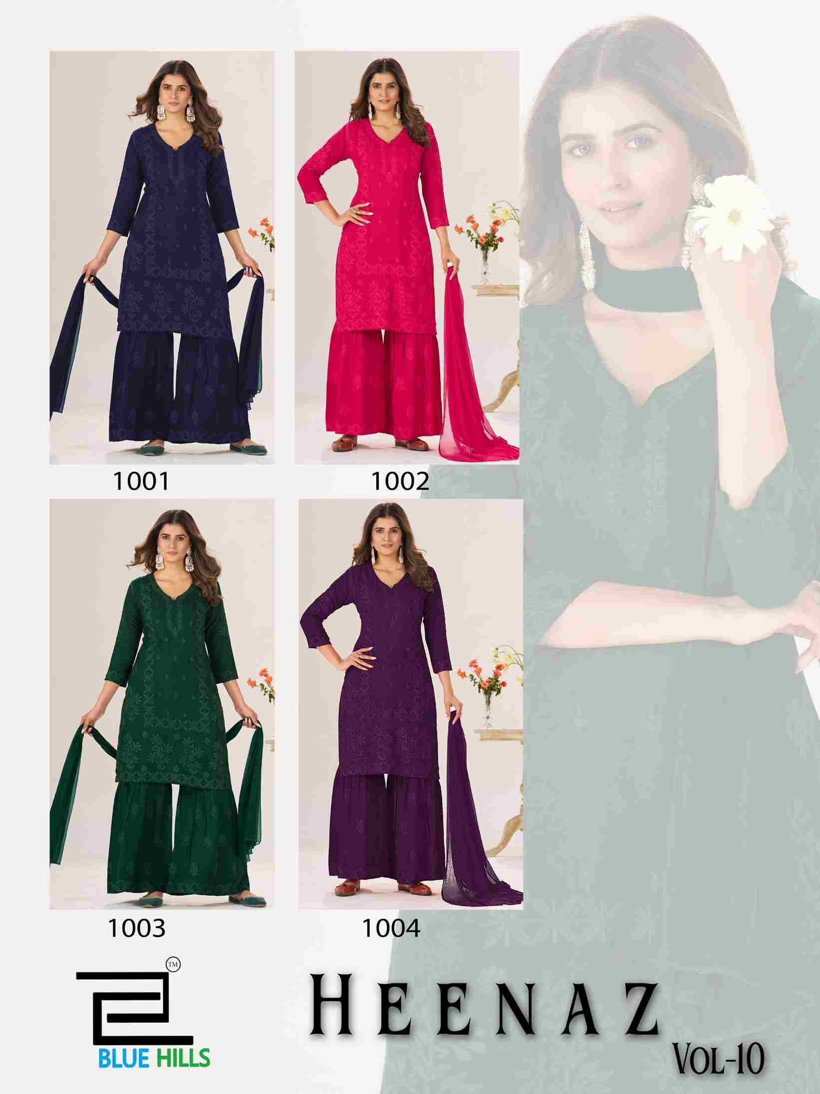 Heenaz Vol-10 By Blue Hills 1001 To 1004 Series Beautiful Festive Suits Colorful Stylish Fancy Casual Wear & Ethnic Wear Rayon Foil Dresses At Wholesale Price