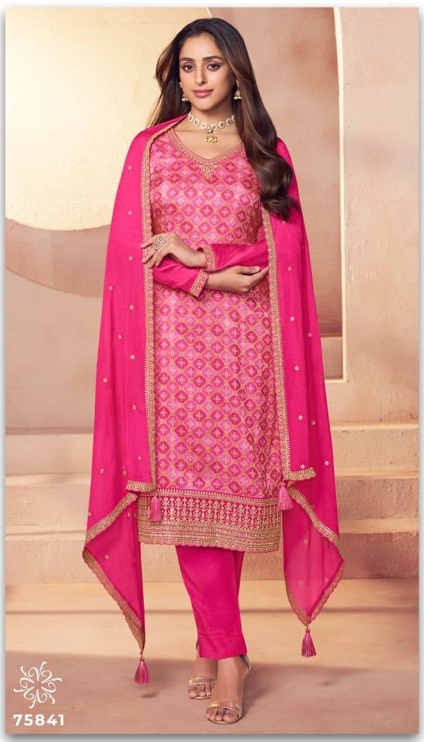 Aarvi By Kuleesh 75841 To 75844 Series Designer Festive Suits Collection Beautiful Stylish Fancy Colorful Party Wear & Occasional Wear Jacquard Silk Dresses At Wholesale Price