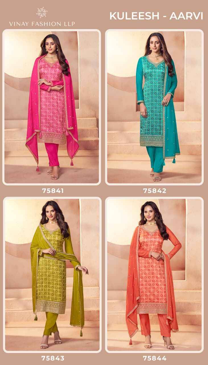 Aarvi By Kuleesh 75841 To 75844 Series Designer Festive Suits Collection Beautiful Stylish Fancy Colorful Party Wear & Occasional Wear Jacquard Silk Dresses At Wholesale Price