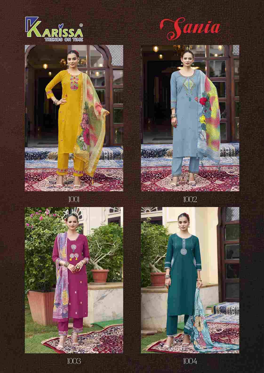 Sania By Karissa 1001 To 1004 Series Designer Festive Suits Collection Beautiful Stylish Fancy Colorful Party Wear & Occasional Wear Soft Cotton Dresses At Wholesale Price