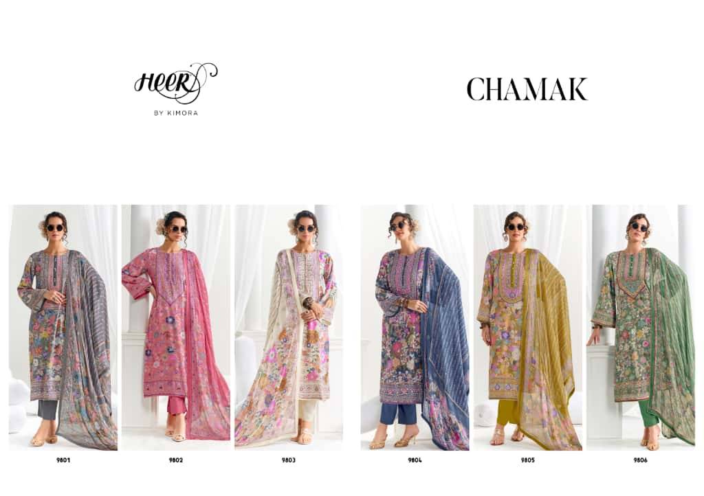 Chamak By Kimora Fashion 9801 To 9806 Series Designer Festive Suits Collection Beautiful Stylish Fancy Colorful Party Wear & Occasional Wear Pure Muslin Dresses At Wholesale Price