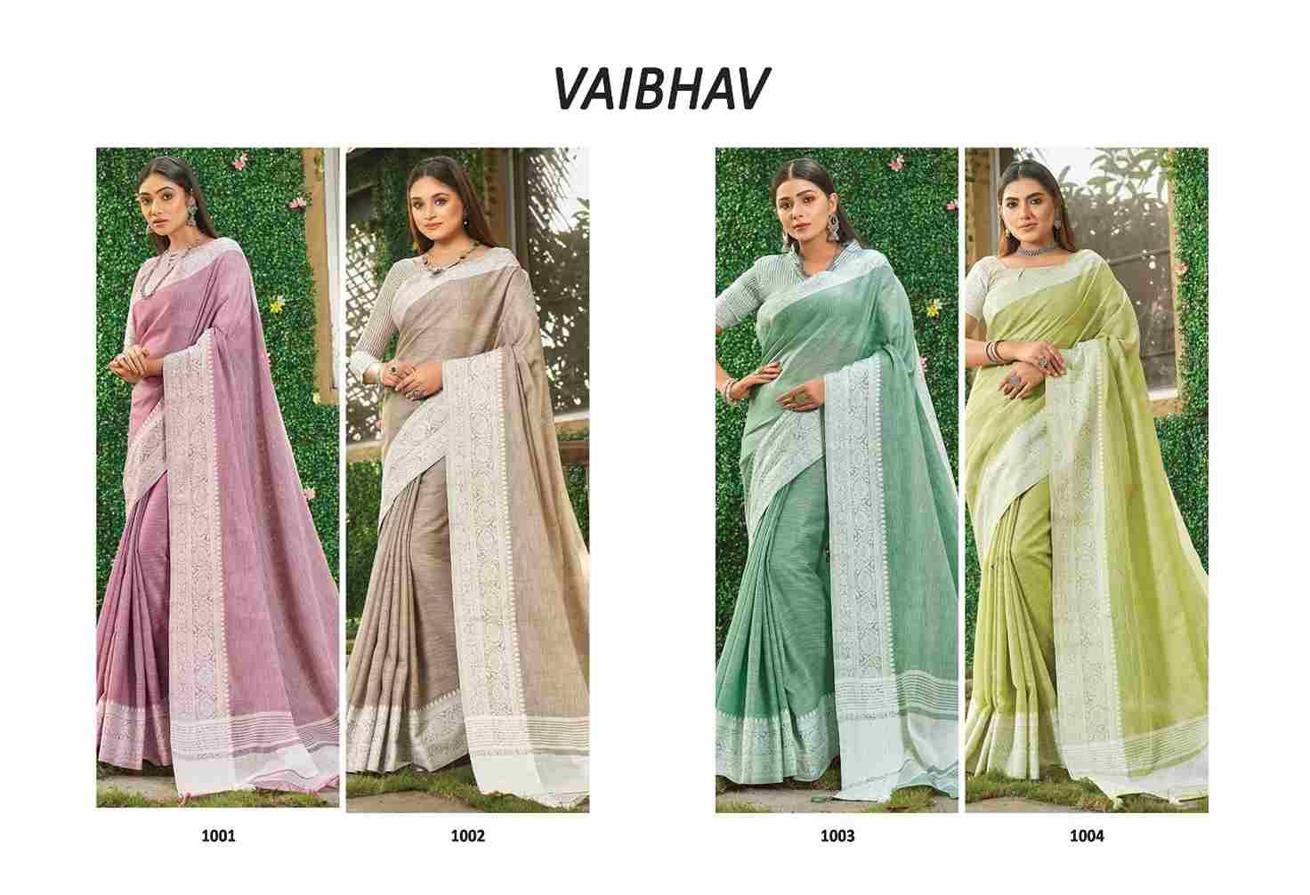 Vaibhav By Fashid Whoesale 1001 To 1004 Series Indian Traditional Wear Collection Beautiful Stylish Fancy Colorful Party Wear & Occasional Wear Linen Sarees At Wholesale Price