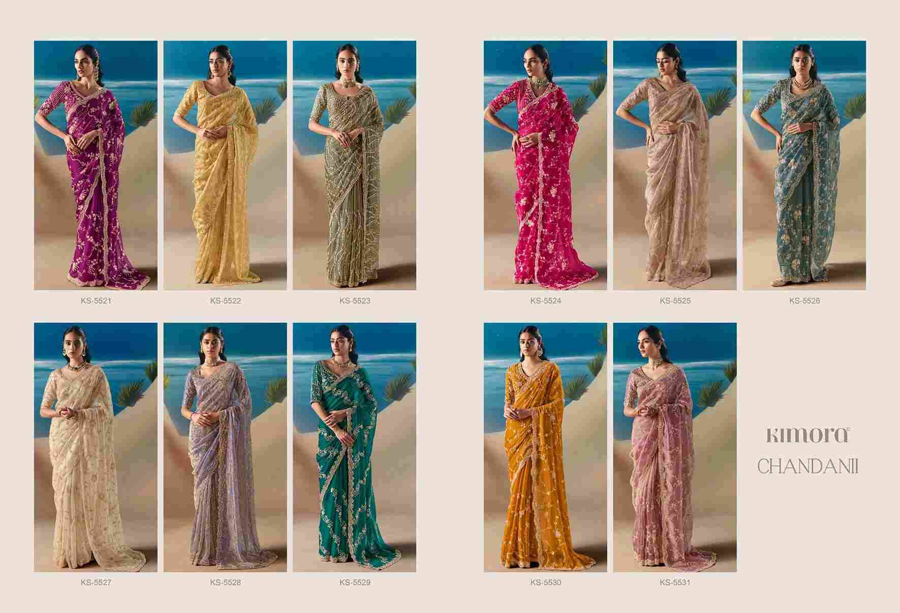 Chandanii By Kimora Fashion 5521 To 5531 Series Indian Traditional Wear Collection Beautiful Stylish Fancy Colorful Party Wear & Occasional Wear Organza Satin Sarees At Wholesale Price