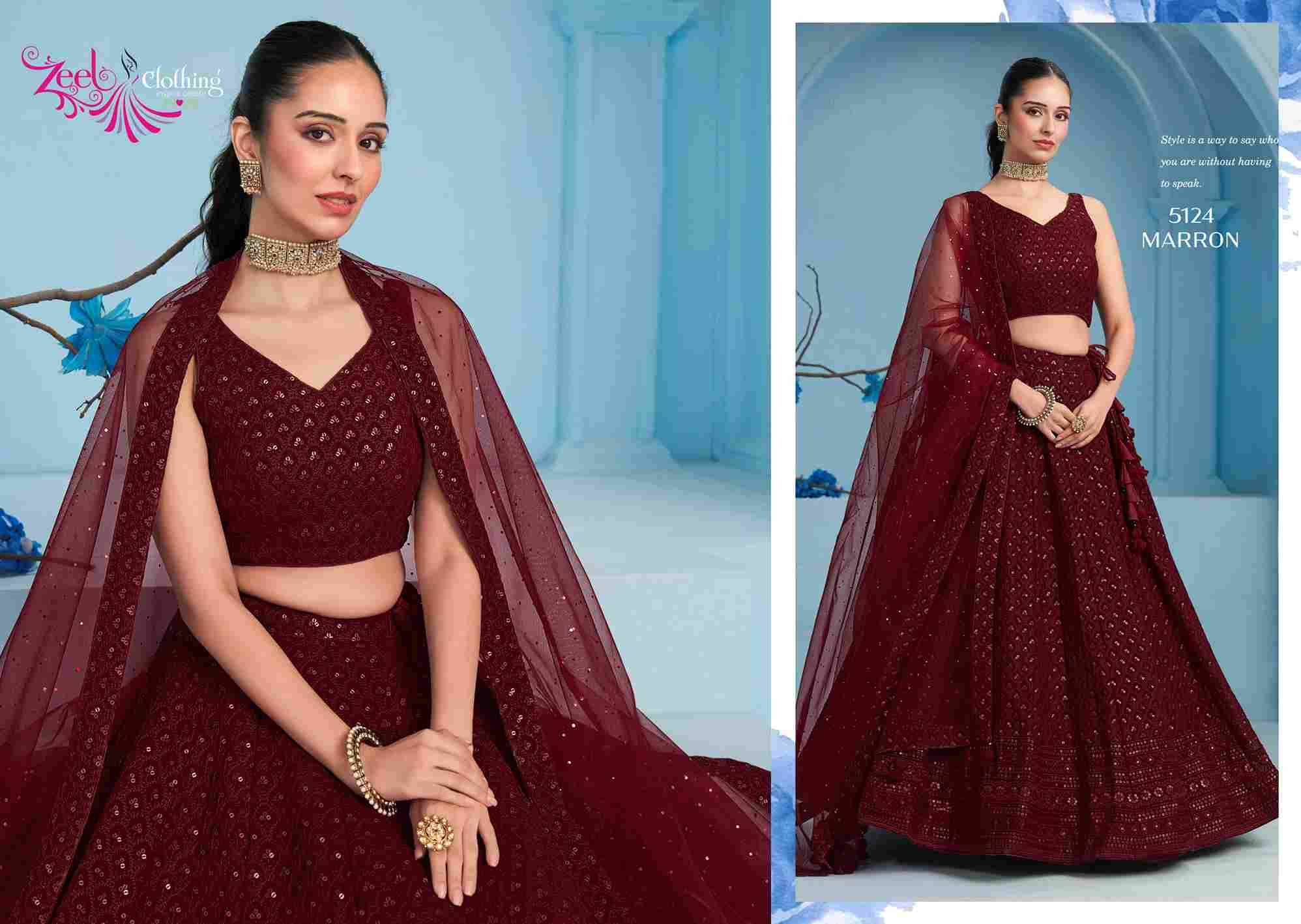 Florance Vol-3 By Zeel Clothing 5124-K To 5124-O Series Designer Beautiful Collection Occasional Wear & Party Wear Georgette Lehengas At Wholesale Price