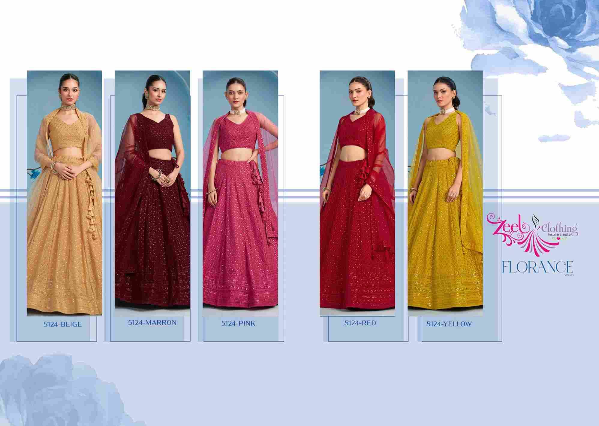 Florance Vol-3 By Zeel Clothing 5124-K To 5124-O Series Designer Beautiful Collection Occasional Wear & Party Wear Georgette Lehengas At Wholesale Price