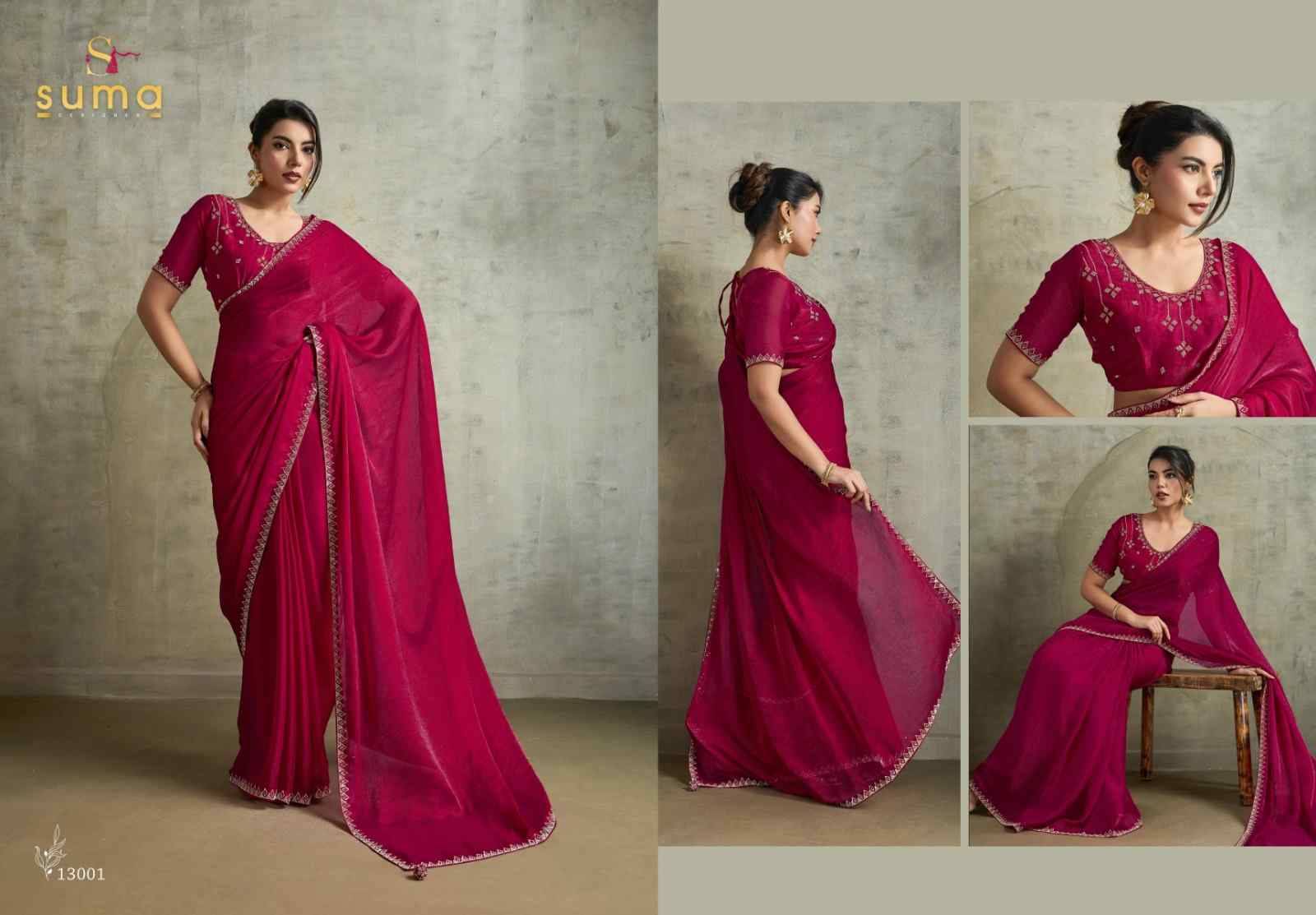 Amelia By Suma 13001 To 13008 Series Indian Traditional Wear Collection Beautiful Stylish Fancy Colorful Party Wear & Occasional Wear Chiffon Sarees At Wholesale Price