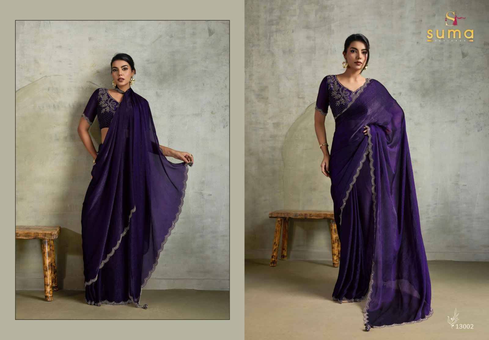 Amelia By Suma 13001 To 13008 Series Indian Traditional Wear Collection Beautiful Stylish Fancy Colorful Party Wear & Occasional Wear Chiffon Sarees At Wholesale Price