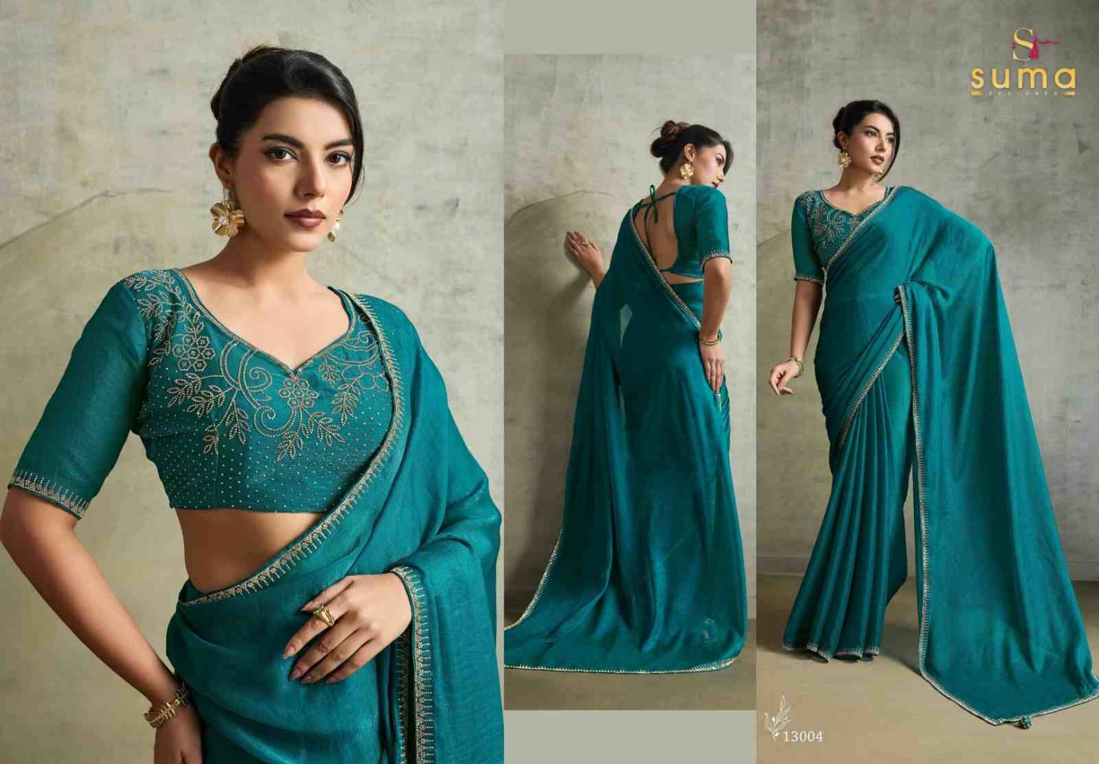 Amelia By Suma 13001 To 13008 Series Indian Traditional Wear Collection Beautiful Stylish Fancy Colorful Party Wear & Occasional Wear Chiffon Sarees At Wholesale Price