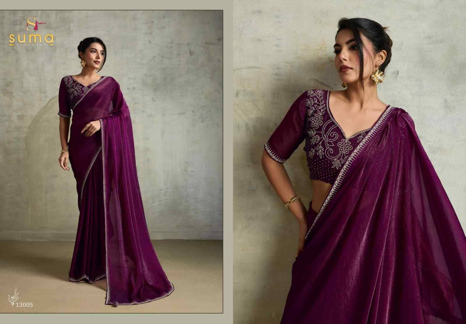 Amelia By Suma 13001 To 13008 Series Indian Traditional Wear Collection Beautiful Stylish Fancy Colorful Party Wear & Occasional Wear Chiffon Sarees At Wholesale Price