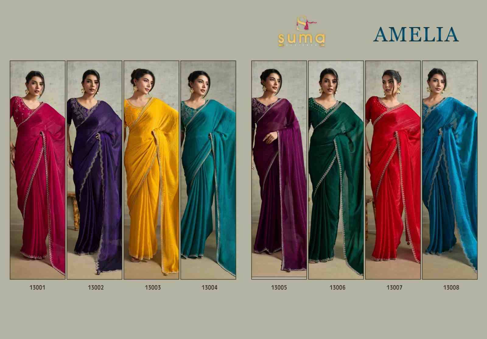 Amelia By Suma 13001 To 13008 Series Indian Traditional Wear Collection Beautiful Stylish Fancy Colorful Party Wear & Occasional Wear Chiffon Sarees At Wholesale Price