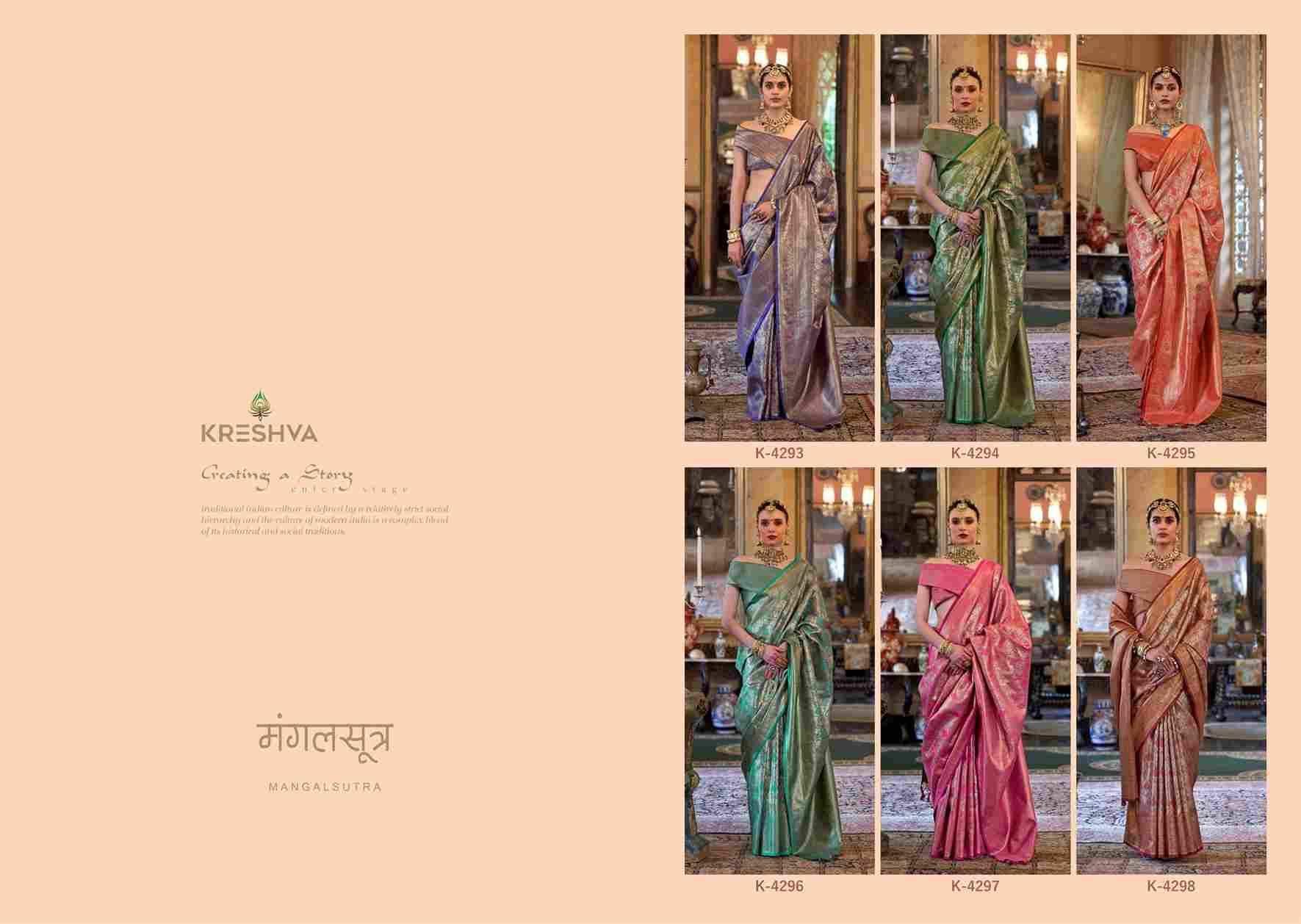 Mangalsutra By Kreshva 4293 To 4298 Series Indian Traditional Wear Collection Beautiful Stylish Fancy Colorful Party Wear & Occasional Wear Silk Sarees At Wholesale Price